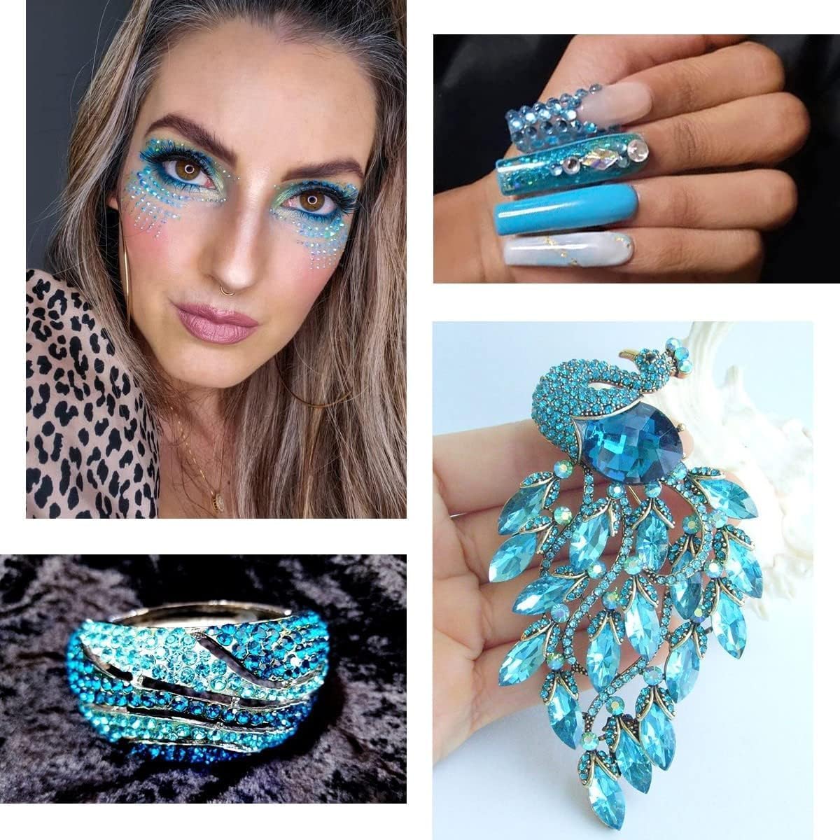 16000PCS Transparent Aquamarine AB Resin Rhinestones for Crafting 3mm 4mm 5mm Lake Blue Flatback Jelly Stone Bulk SS10 SS16 SS20 Water Blue Diamonds for Face Makeup Tumblers Bottles DIY Crafts