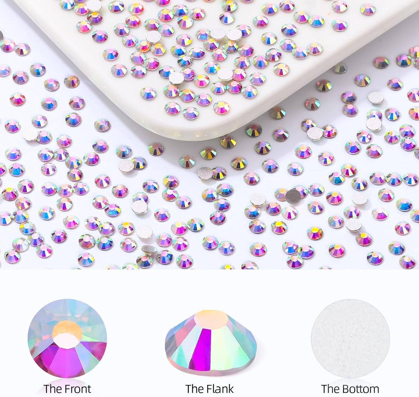Crystal AB Flatback Rhinestones, Glass Rhinestones for Nail Art and Craft, Glue Fix, Loose Crystal Gemstones(Crystal AB, SS8, 1440pcs, 2.3-2.5mm)