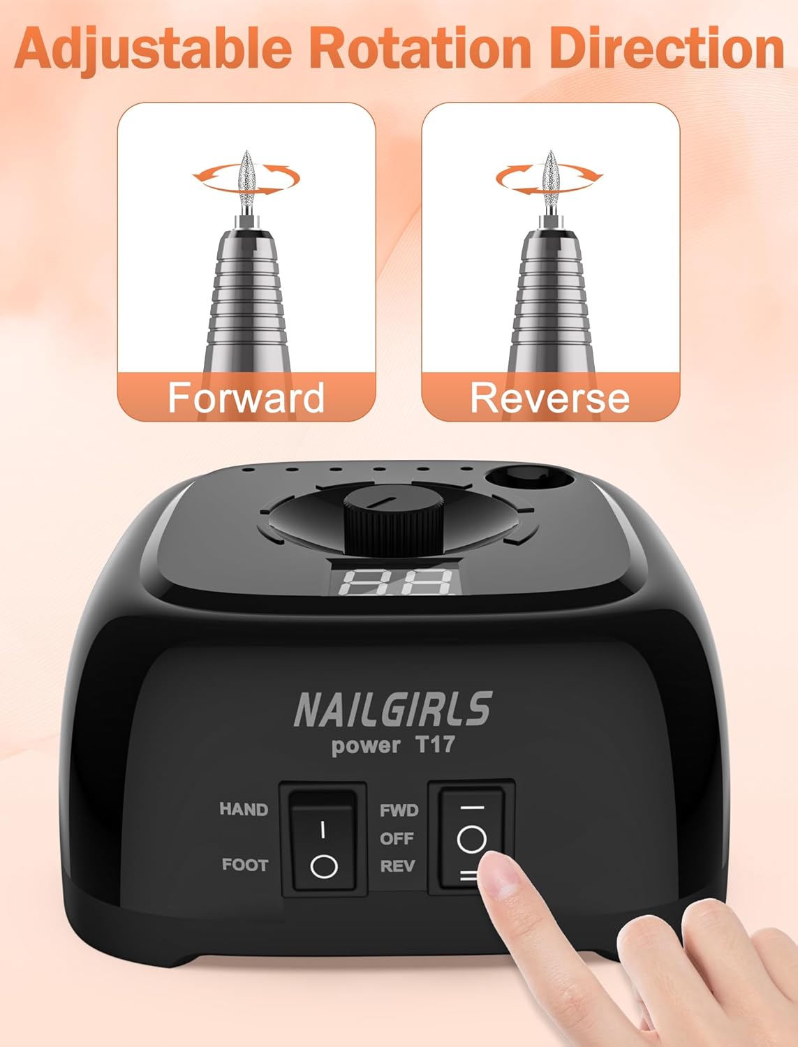 NAILGIRLS Nail Drill，35000RPM Professional Nail Drill Machine with Speed Display，Electric Nail File Set for Acrylic Nails Gel Nails, Polishing Shaping (Black)