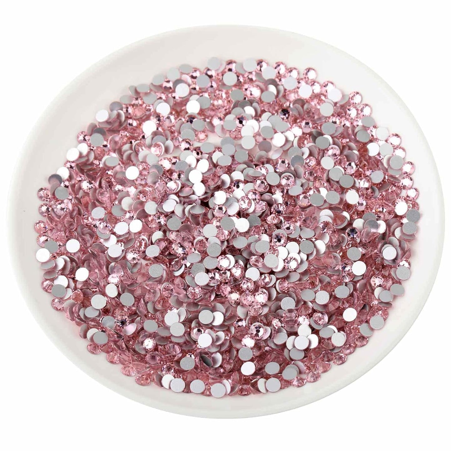 Beadsland 288pcs Flat Back Crystal Rhinestones Round Gems for Nail Art and Craft Glue Fix, Light Pink, SS34,7.1-7.3mm