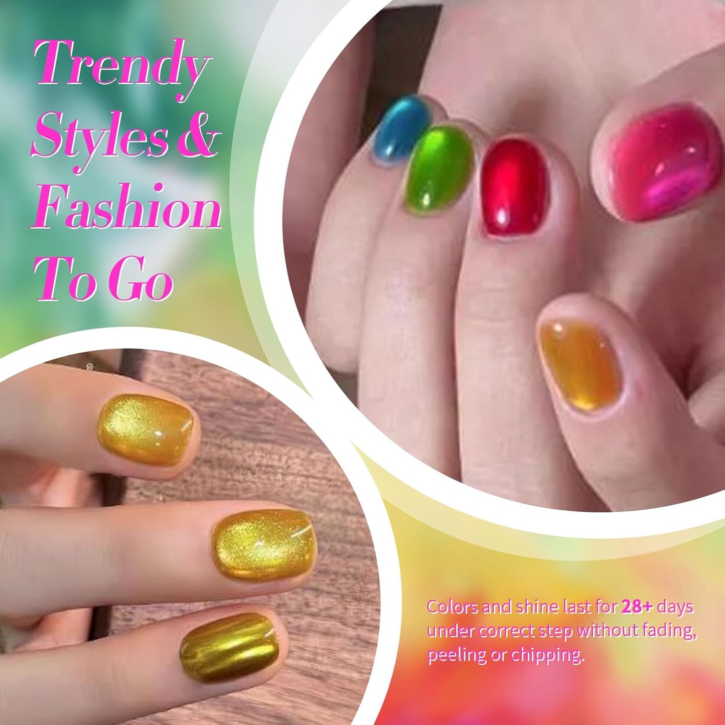 Born Pretty Cat Magnetic Eye Gel Nail Polish Neon Glazed Glass Crystal Magnetic Gel Spring Summer Yellow Green Pink Blue Purple Translucent Gel Polish Set Manicure Nail Art DIY at Home