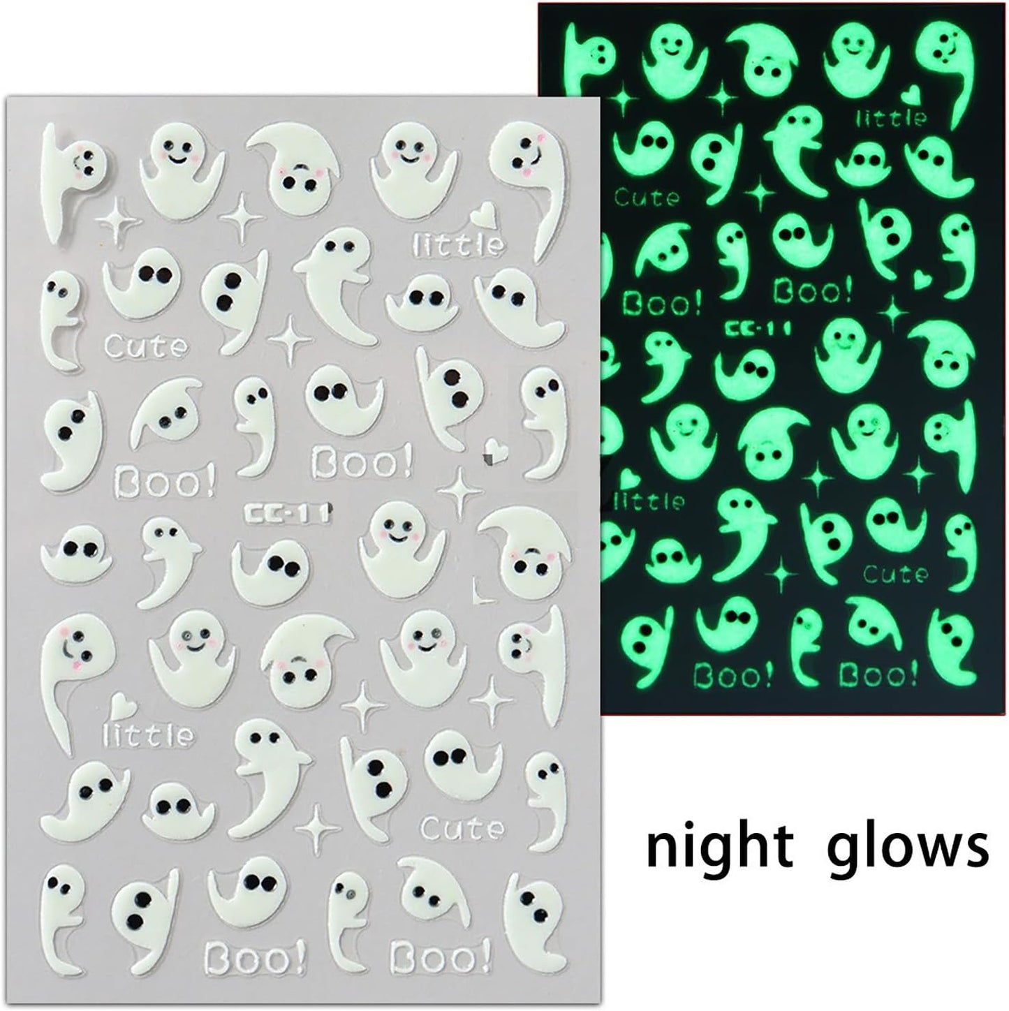 Halloween Nail Stickers 6 Sheets Glow in The Dark Nail Decals Stickers for Nails with Designs Ghost Bat Heart Spider Web Stickers DIY Nail Art Decoration for Women Girls