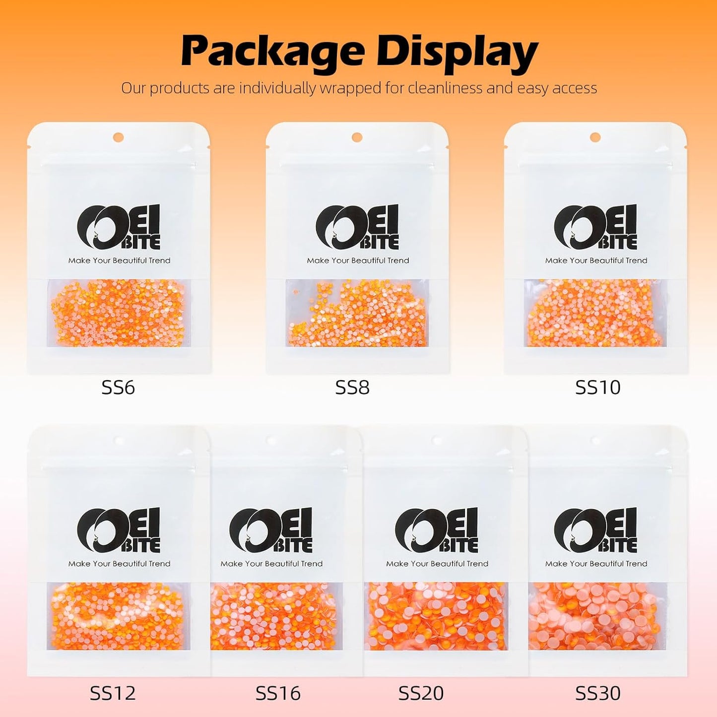 Neon Orange Flatback Rhinestones, Glass Rhinestones for Nail Art and Craft, Glue Fix, Loose Crystal Gemstones(Neon Orange, SS6, 1440pcs, 1.9-2.0mm)