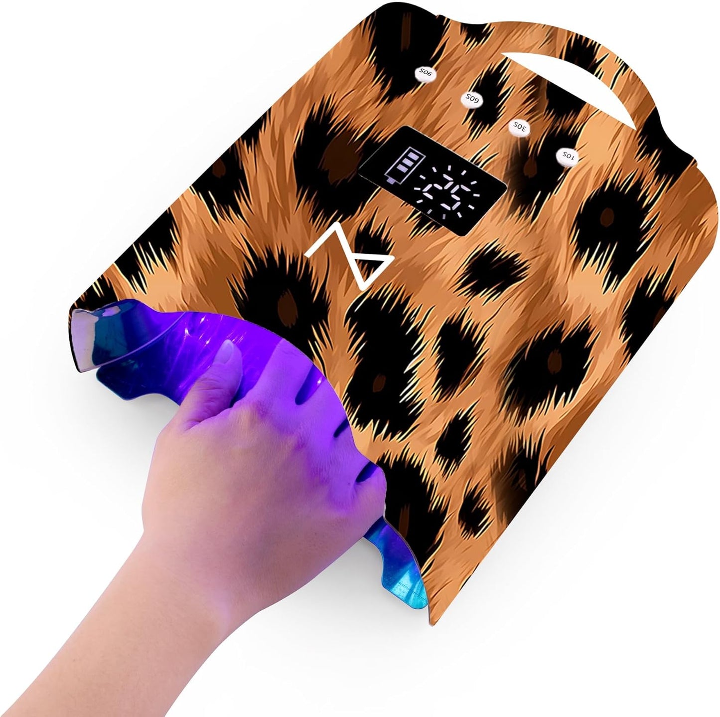 M - NEO Cordless & Rechargeable Nail Curing Lamp 78W with 4 LCD Time Display Timer, Auto Sensor, and Spacious Interior for All Hand Sizes and Nail Lengths (Leopard)