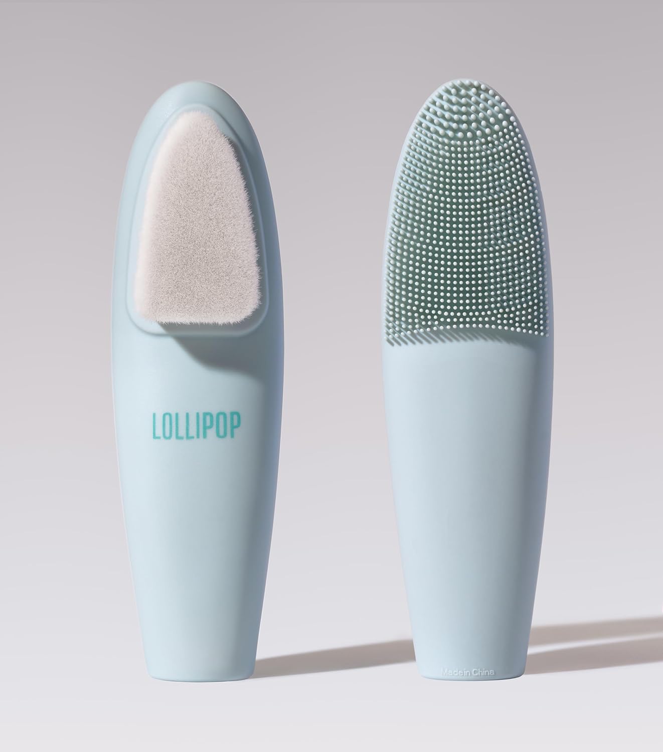 LOLLIPOP Dual-Sided Facial Cleansing Brush | Handle Size Silicone Face Exfoliator and Soft Fiber Cleanser | Manual Face Scrubber for Pores, Makeup Removal, Blackhead and Skincare Routine, Oceanic
