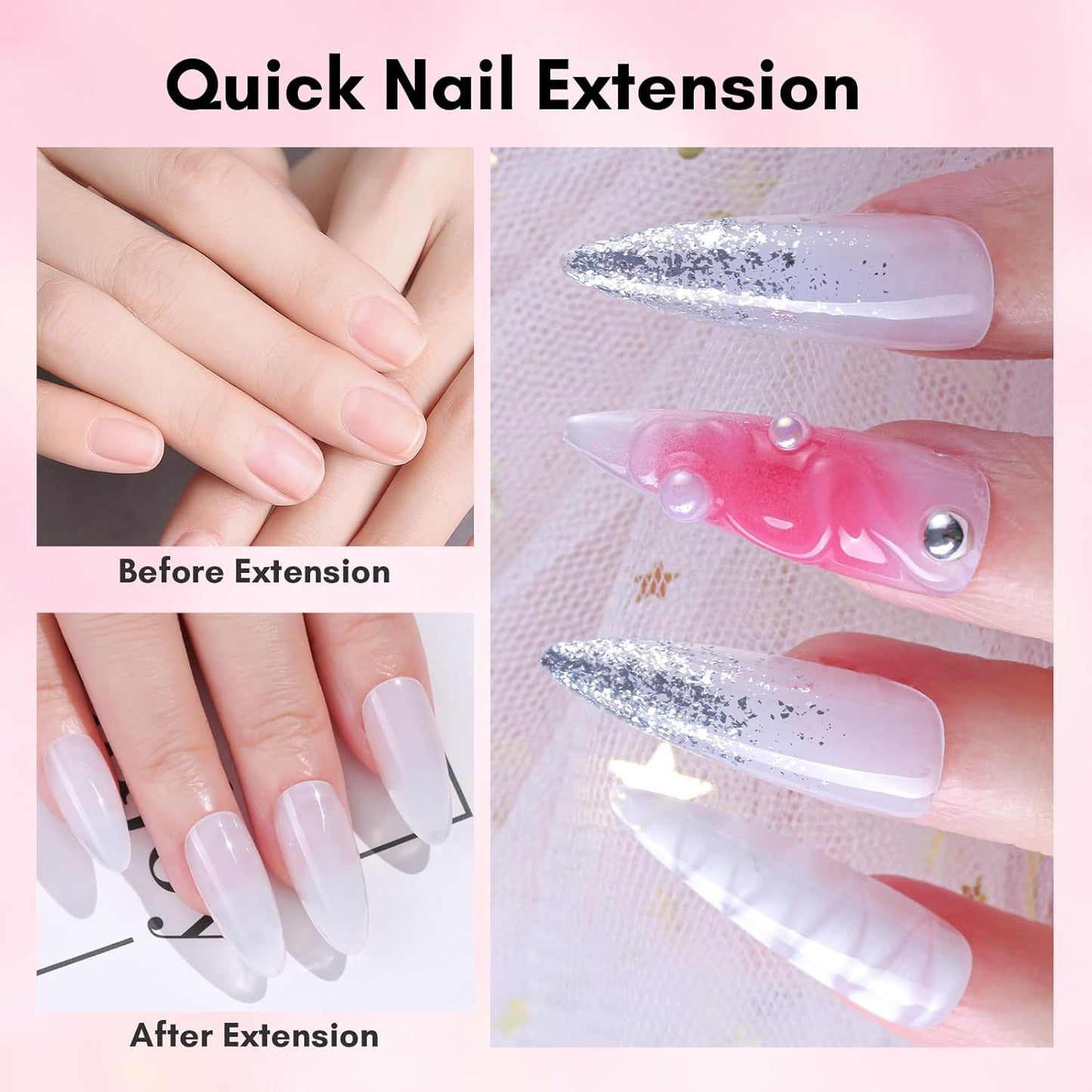 Makartt Poly Nail Gel Set: 2 Colors 50ML, Sheer Black and Milky White, Strong Builder for Extension, Strengthener, 3D Diy, Broken Nails Repair, French Manicures Salon Supplies At Home