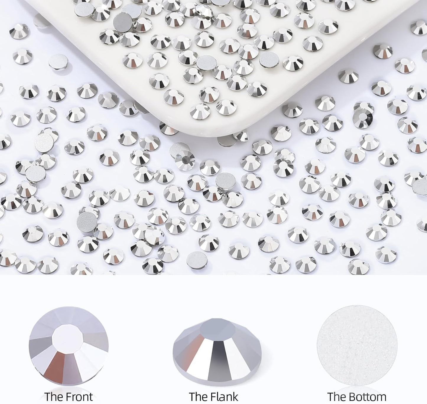 Silver Flatback Rhinestones, Glass Rhinestones for Nail Art and Craft, Glue Fix, Loose Crystal Gemstones(Silver, SS12, 1440pcs, 2.9-3.0mm)