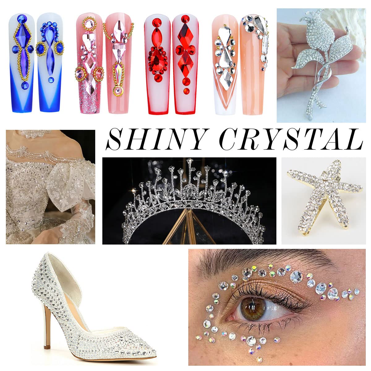 288Pcs White Crystal Rhinestones,Glass Flatback Diamonds for Nail Face Makeup Art Crafts Clothes Glitter Decoration -(SS34,7.0mm,White)