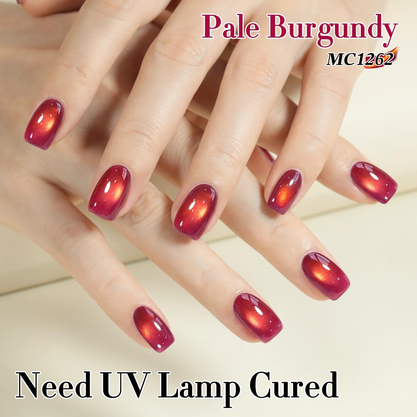 Double Rhythm 0.5 OZ Cat Eye Gel Polish with Magnet 15ML Holographic Glitter Shimmer Translucent Jelly Color Magnetic Nail Polish Salon DIY at Home (Burgundy Golden-MC1262)