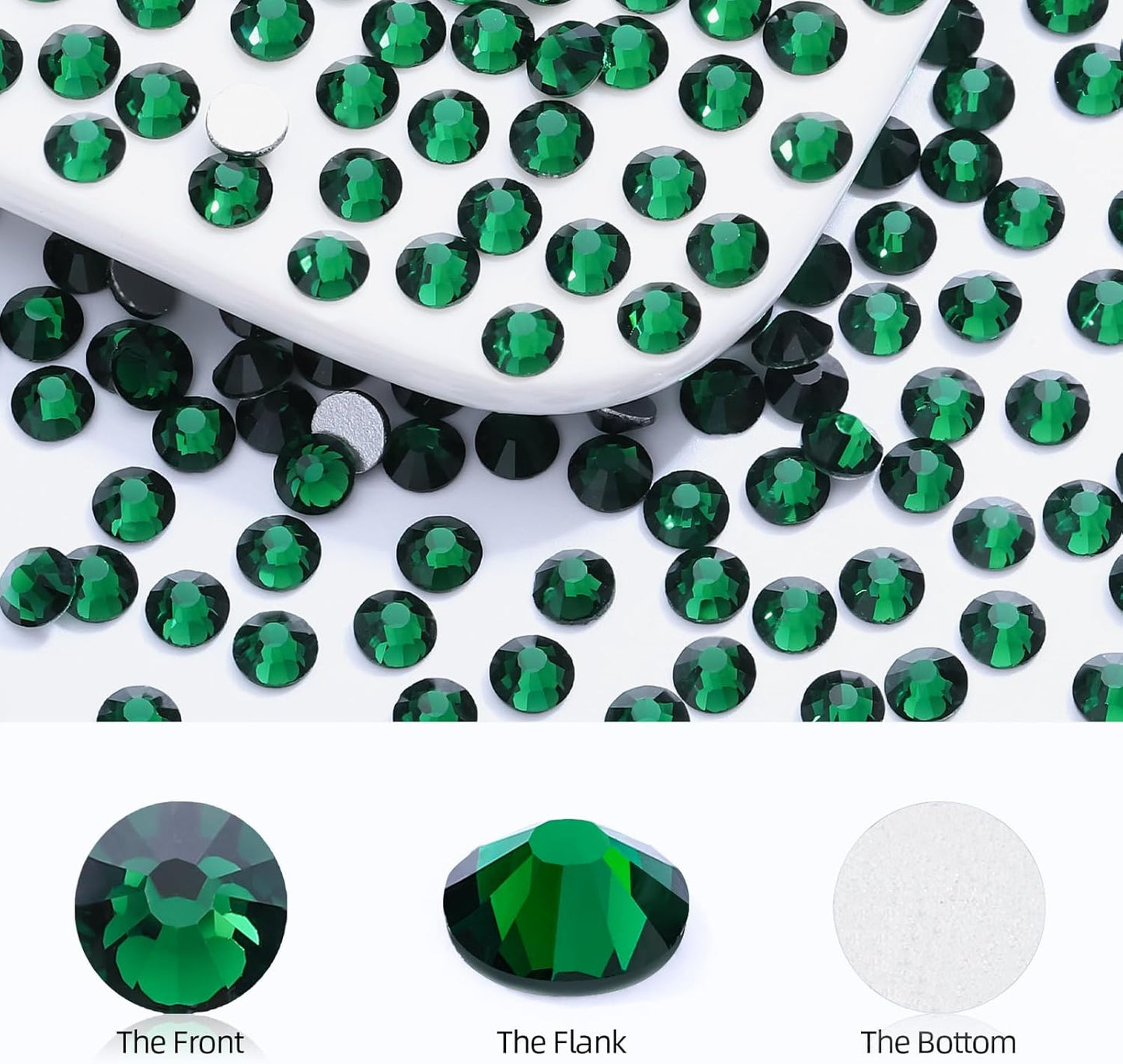 Malachite Green Flatback Rhinestones, Glass Rhinestones for Nail Art and Craft, Glue Fix, Loose Crystal Gemstones(Green, SS16, 1440pcs, 3.8-4.0mm)