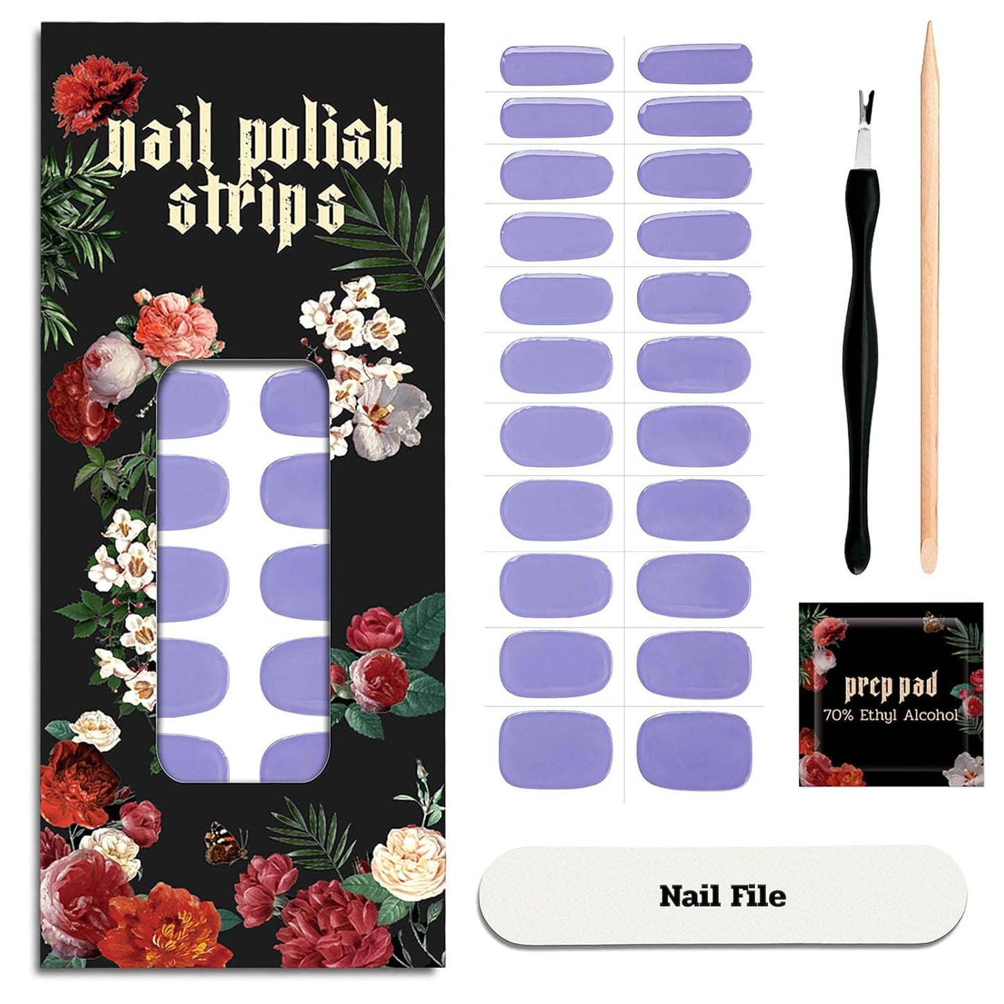 Nail Polish Strips - 22 Pcs Salon Quality Gel Nail Stickers - Long Lasting Wraps (Purple Evening in Paris)