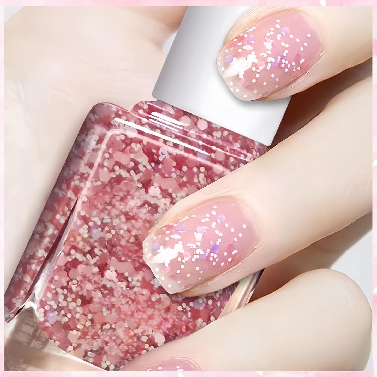 Clear Chunky Glitter Top Coat Nail Polish, Spring Summer Nail Polish with Flower Glitter for Women & Girls, No UV Light Needed