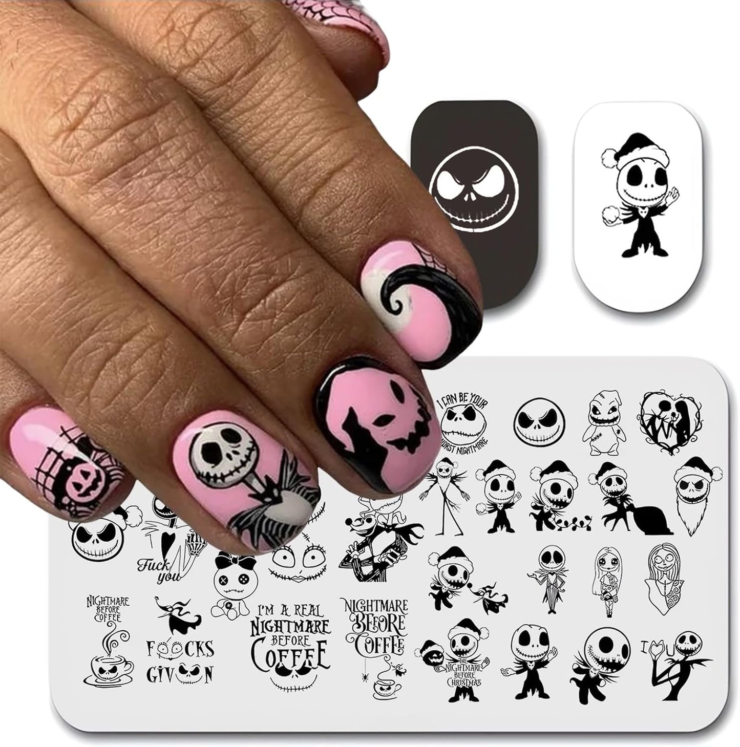 Christmas Nail Stamping Plate Nightmare Christmas Nails Stamping Kit Templates The Day of Dead Ghost Holiday Nail Stamping Plate Christmas Hat Nail Stamper Kit for Women Girls DIY Salon