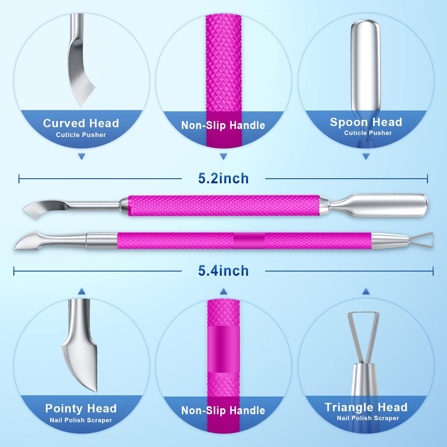 2PCS Metal Rose Pink Cuticle Pusher and Cutter Remover Salon Quality Stainless Steel Gel Nail Polish Peeler Scraper Durable Manicure and Pedicure Cleaner Tool For Fingernail and Toenail