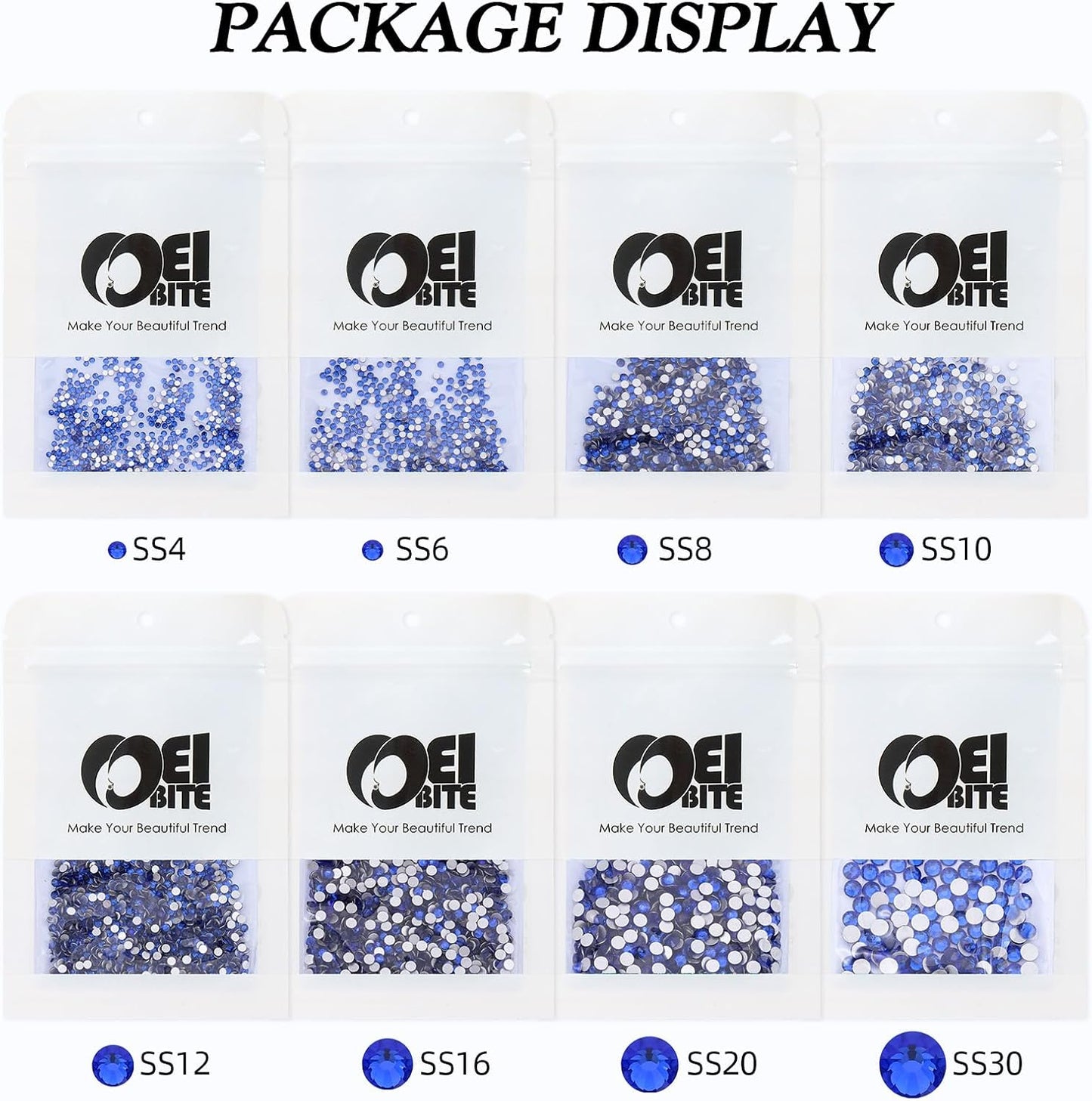 Sapphire Flatback Rhinestones, Glass Rhinestones for Nail Art and Craft, Glue Fix, Loose Crystal Gemstones(Blue, SS8, 1440pcs, 2.3-2.5mm)