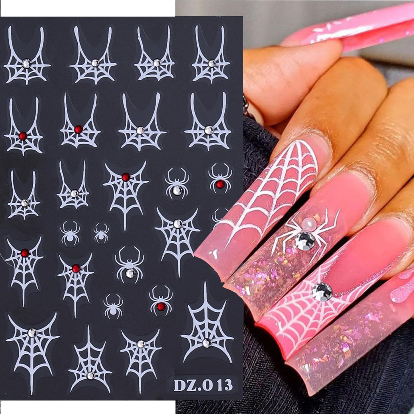 3D Spider Rhinestones Nail Art Stickers Decals Halloween Nails Sticker Black White Gold Silver Rainbow Spider Web Nails Decals Self-Adhesive Spider Nail Art Decal for Women Halloween Decor (5 Sheets)