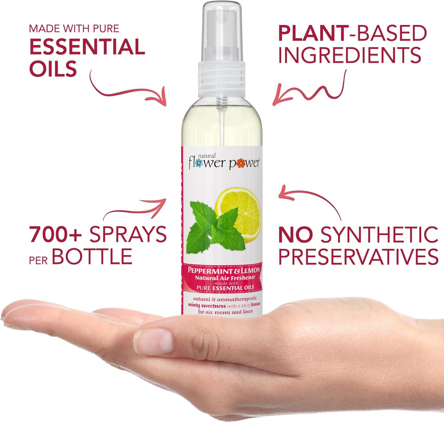 Air Freshener Spray - Odor Eliminator with Essential Oils for the Home, Car & Fabric - Cruelty Free & Vegan - Peppermint & Lemon - 2 x 4 oz