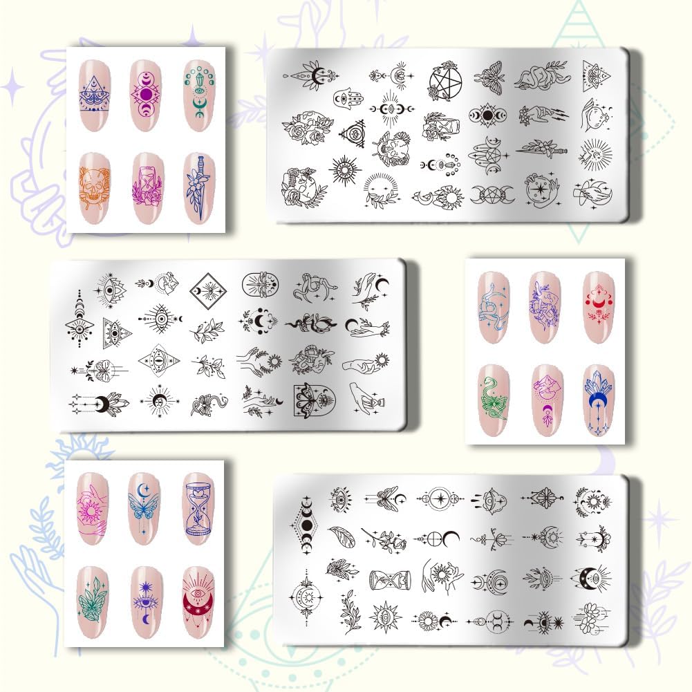 PH PandaHall 3pcs Moon Sun Nail Art Stamping Plate Nail Stamper Dreamcatcher Nail Stamping Plate Nail Stencils Print Nail Stencils Stainless Steel Nail Image Plates for Nail Art Design Manicure Salon