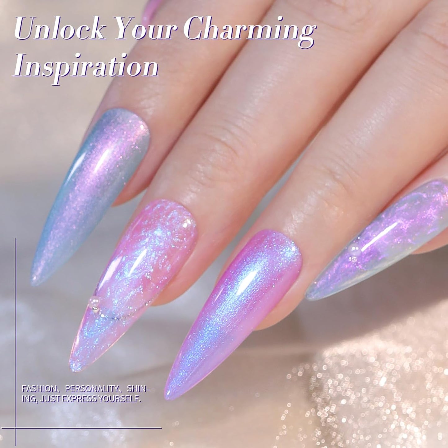 Born Pretty Pearl Gel Nail Polish, 6 Colors Pearl Pink White Purple Shimmer Mermaid Gel Polish Nail Drawing Glitter Polish Soak Off Led Swirl Shell Thread Effect DIY Manicure Gift for Women