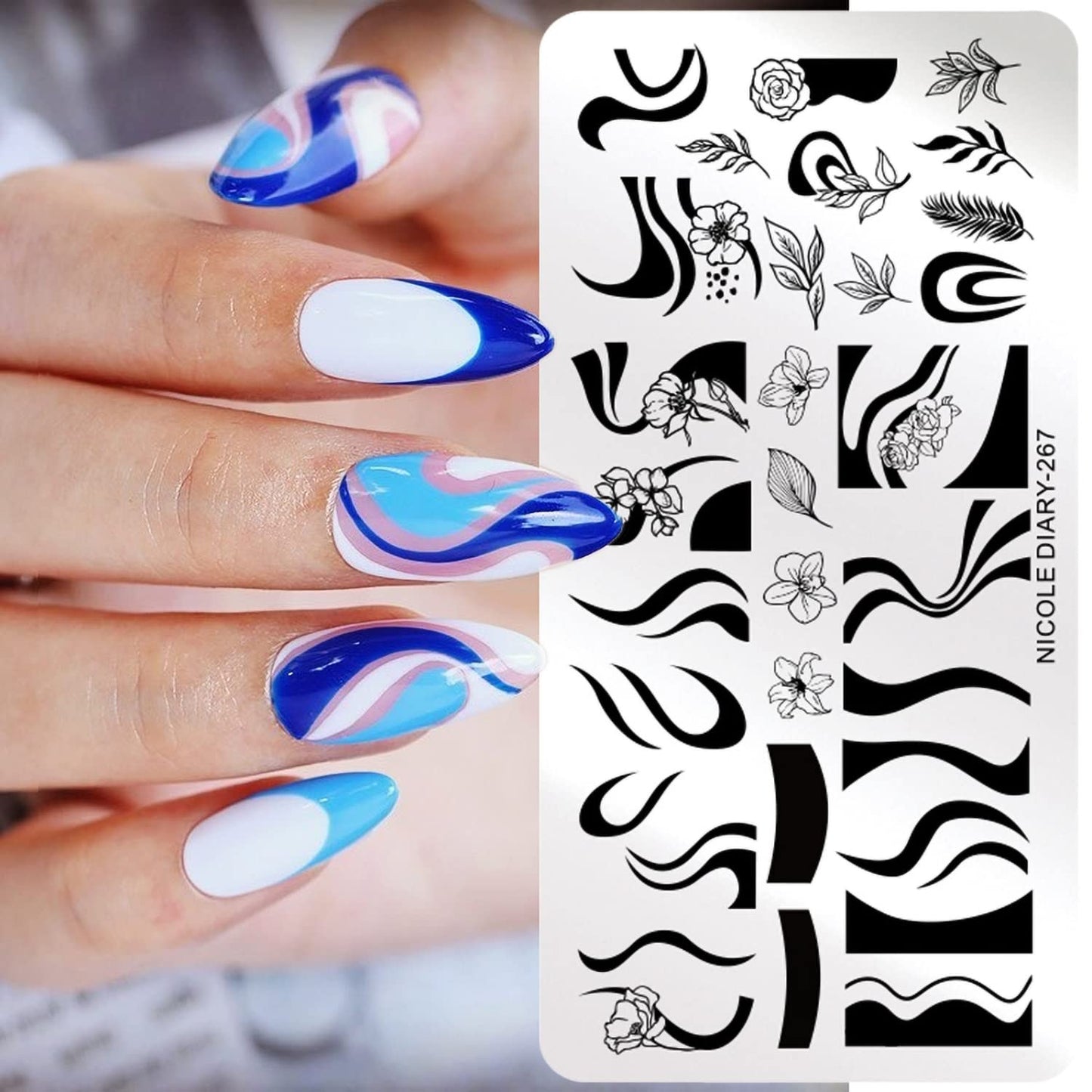 Nail Stamping Plates French Wavy Striped Tip Leaf Nail Stamp Templates Stainless Polish Gel Template Nail Design Stencil Tools （1 Pcs）