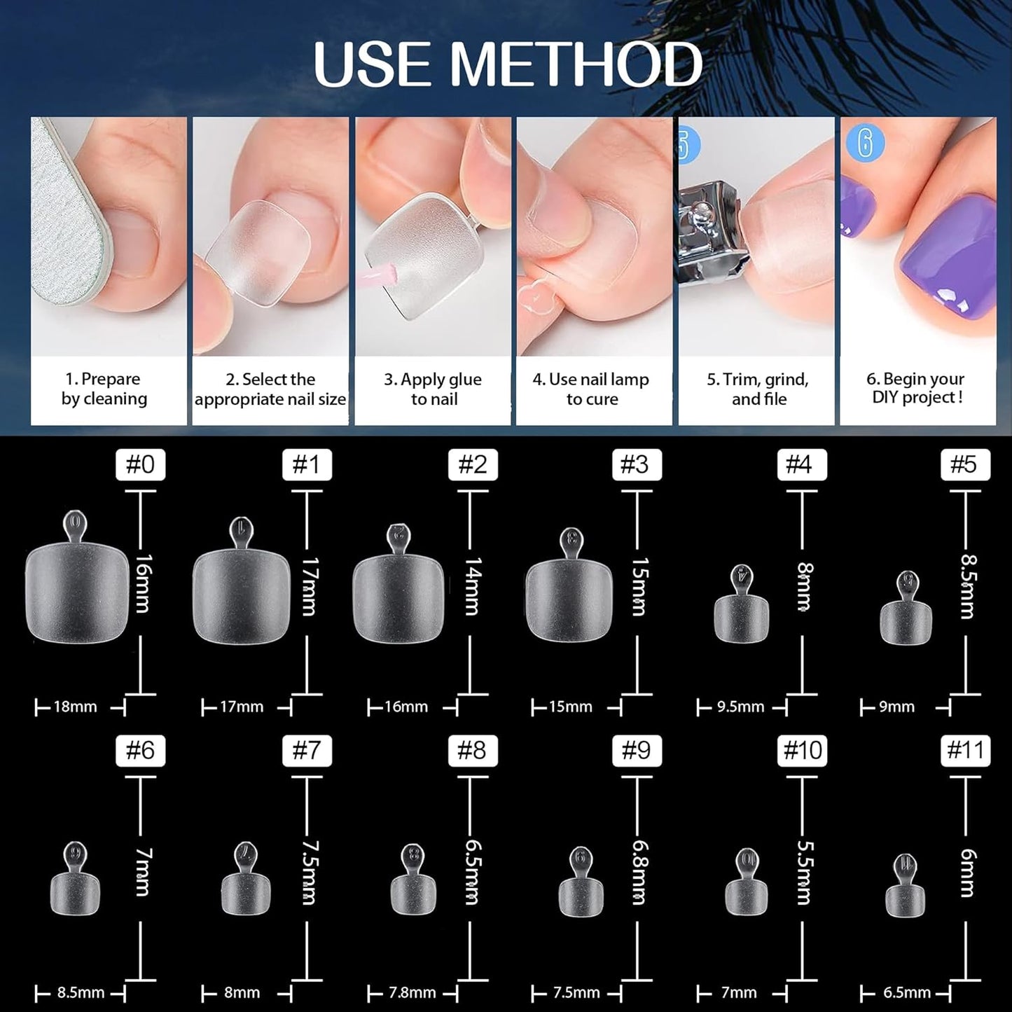 UNA GELLA Toe Nail Tips 312Pcs Short Square False Soft Gel Full Cover ToeNail Tips Matte Press on Fake Toenails 12 Sizes Pre-shape Acrylic Toenails Tips For Nail Extension Home DIY Nail Salon