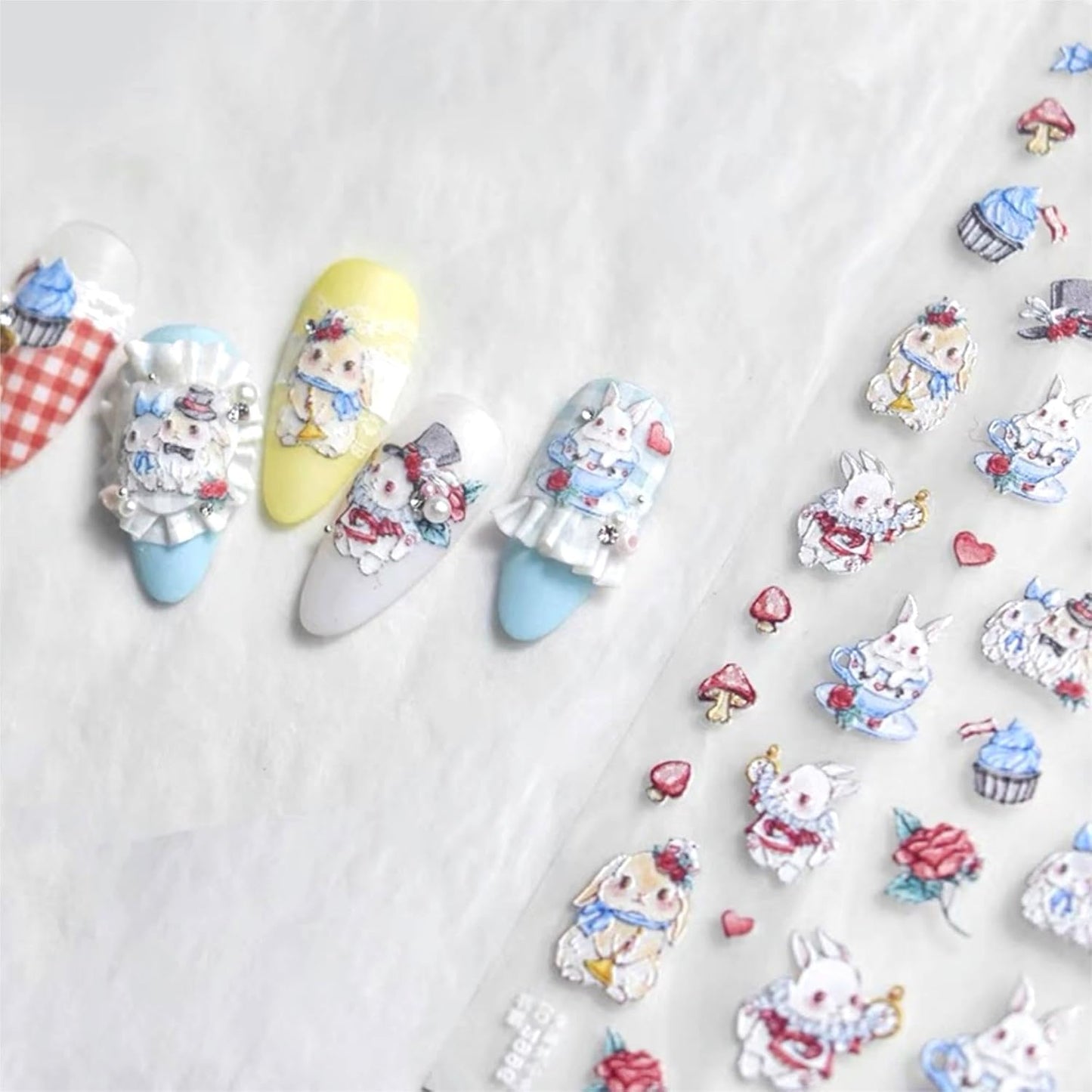 Dedyel Cute Nail Stickers 5D Embossed Cartoon Bunny Kawaii Animal Self-Adhesive Nail Decals for Women Girls Kids Nail Art Decoration