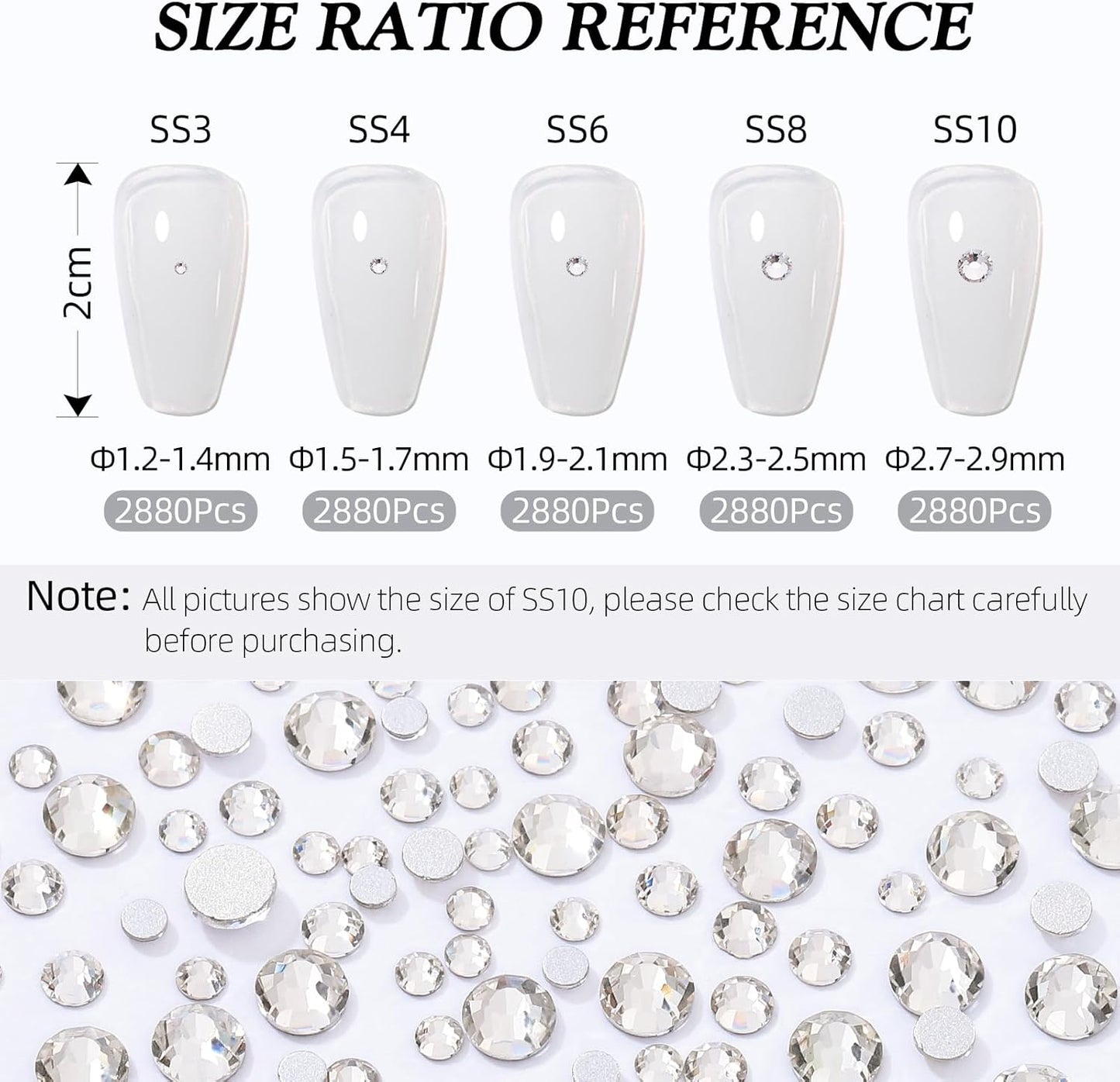 Crystal Clear Flatback Rhinestones, Glass Rhinestones for Nail Art and Craft, Glue Fix, Loose Crystal Gemstones(Crystal, SS6, 2880pcs, 1.9-2.0mm)