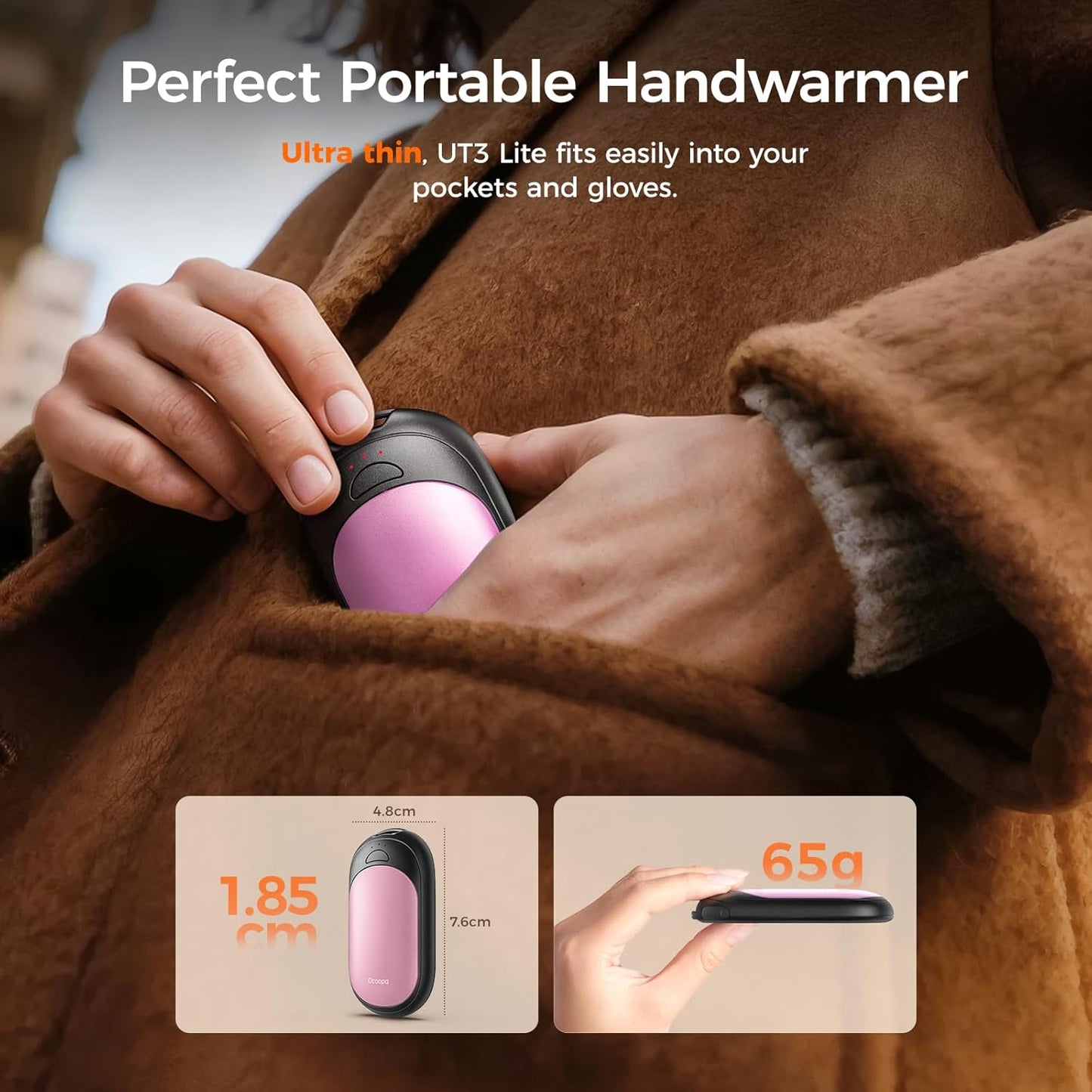 OCOOPA Magnetic Hand Warmers Rechargeable 2 Pack, AI Electric Handwarmers, Fast Heating, 3-Settings, UL Certified, Portable Heater, Gloves Fitting, Travel Essentials, Gifts Women Men, UT3 Lite
