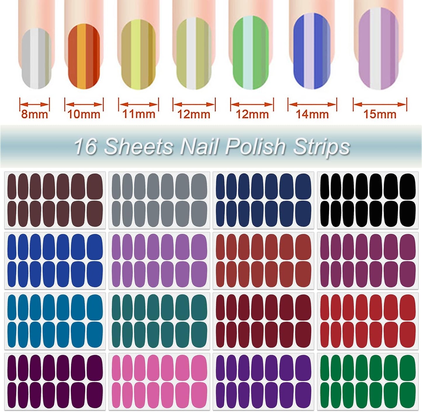 DANNEASY 16 Sheets Nail Wraps for Women Nail Polish Strips Solid Color Self Adhesive Nail Polish Stickers Fingernails Manicure Stickers for Nail Art with 1pc Nail File, Cuticle Stick (Dark Series)