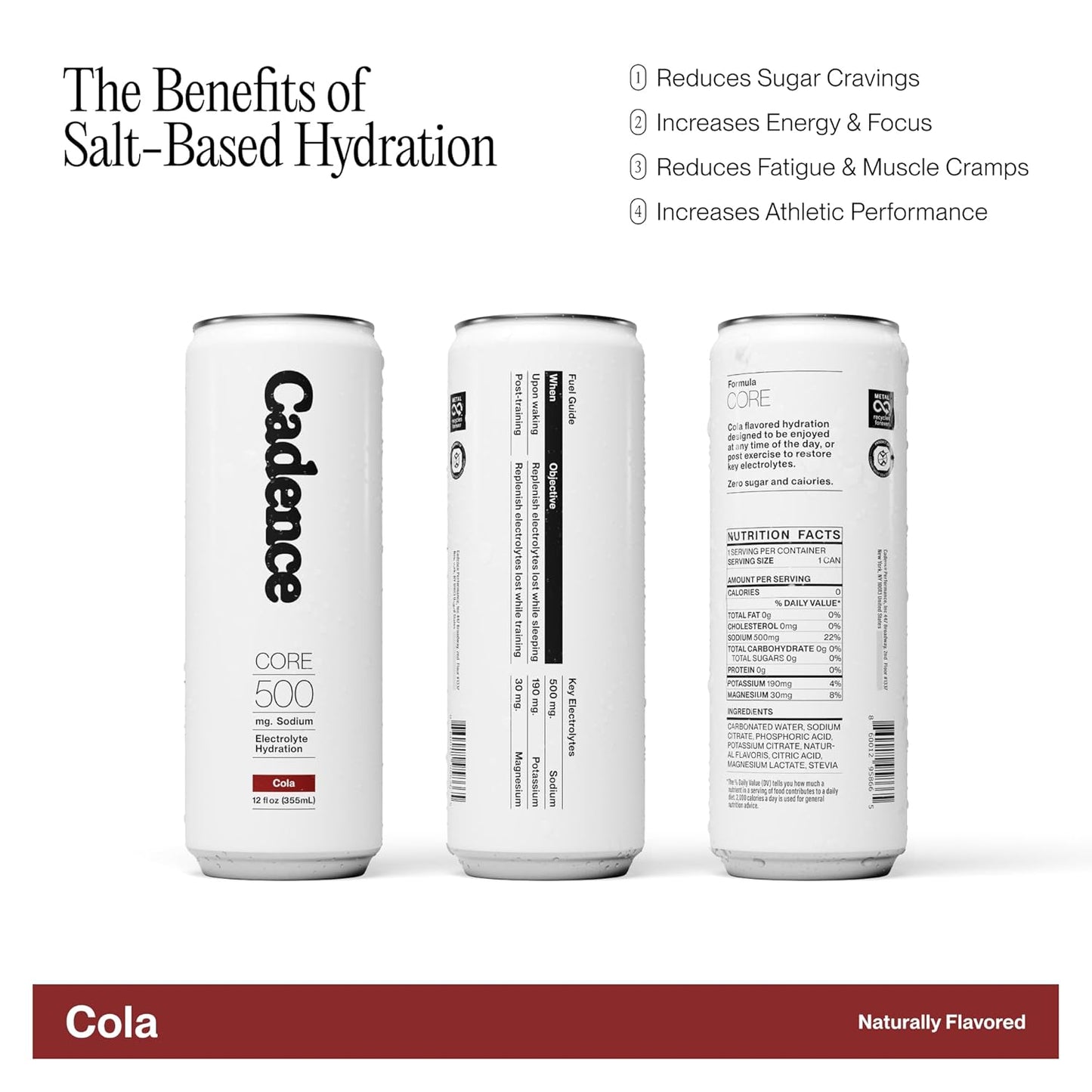 Cadence Electrolyte Drink - Crisp Cola Flavor, 355ml x 12 | Science-Backed Hydration | Zero Sugar, Zero Caffeine | Vegan, Keto & Paleo Friendly | Sodium, Potassium & Magnesium for Performance & Recovery