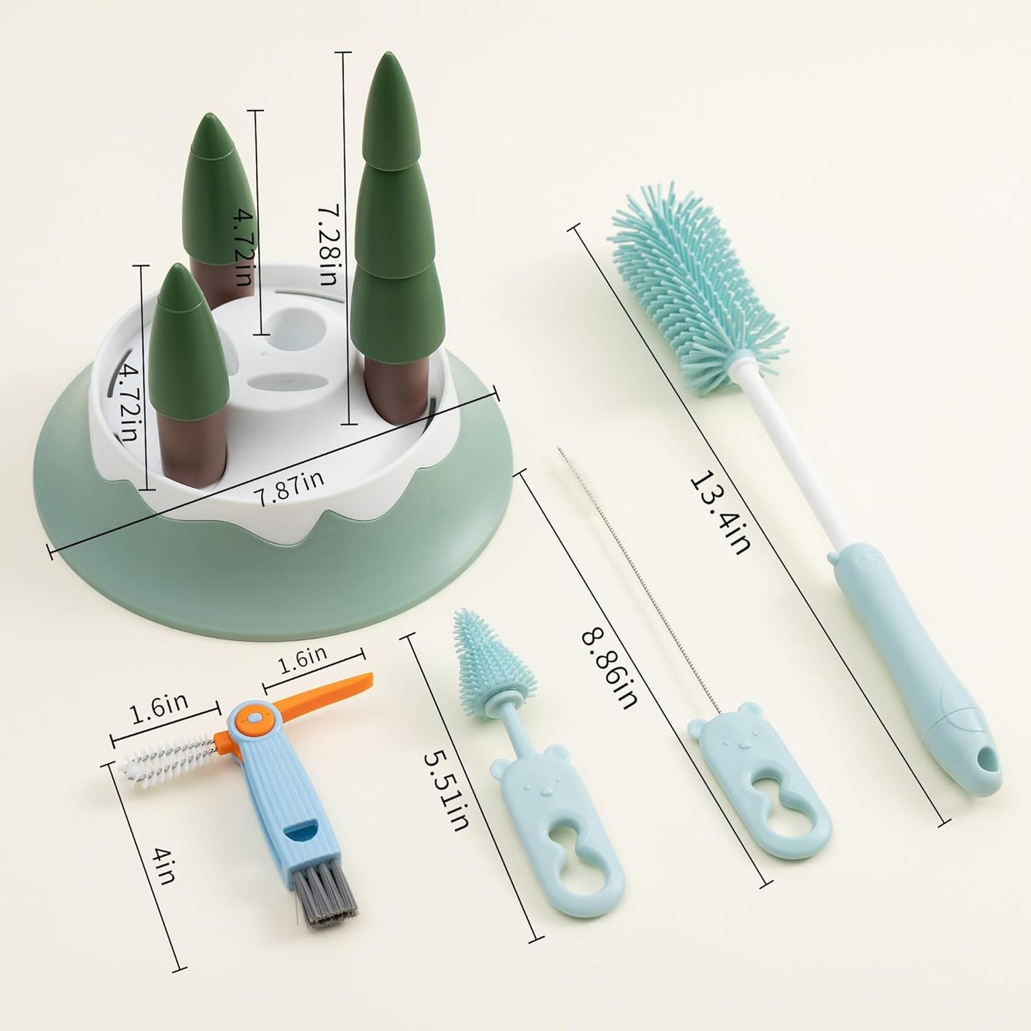 Baby Bottle Drying Rack and Cleaning Set, with Straight Silicone Baby Bottle Brush, Pacifier Brush, Straw Brush, Cup Lid Cleaning Brush, 2025 Xmas Holiday Surprise Gift for Newmom, Z Pink