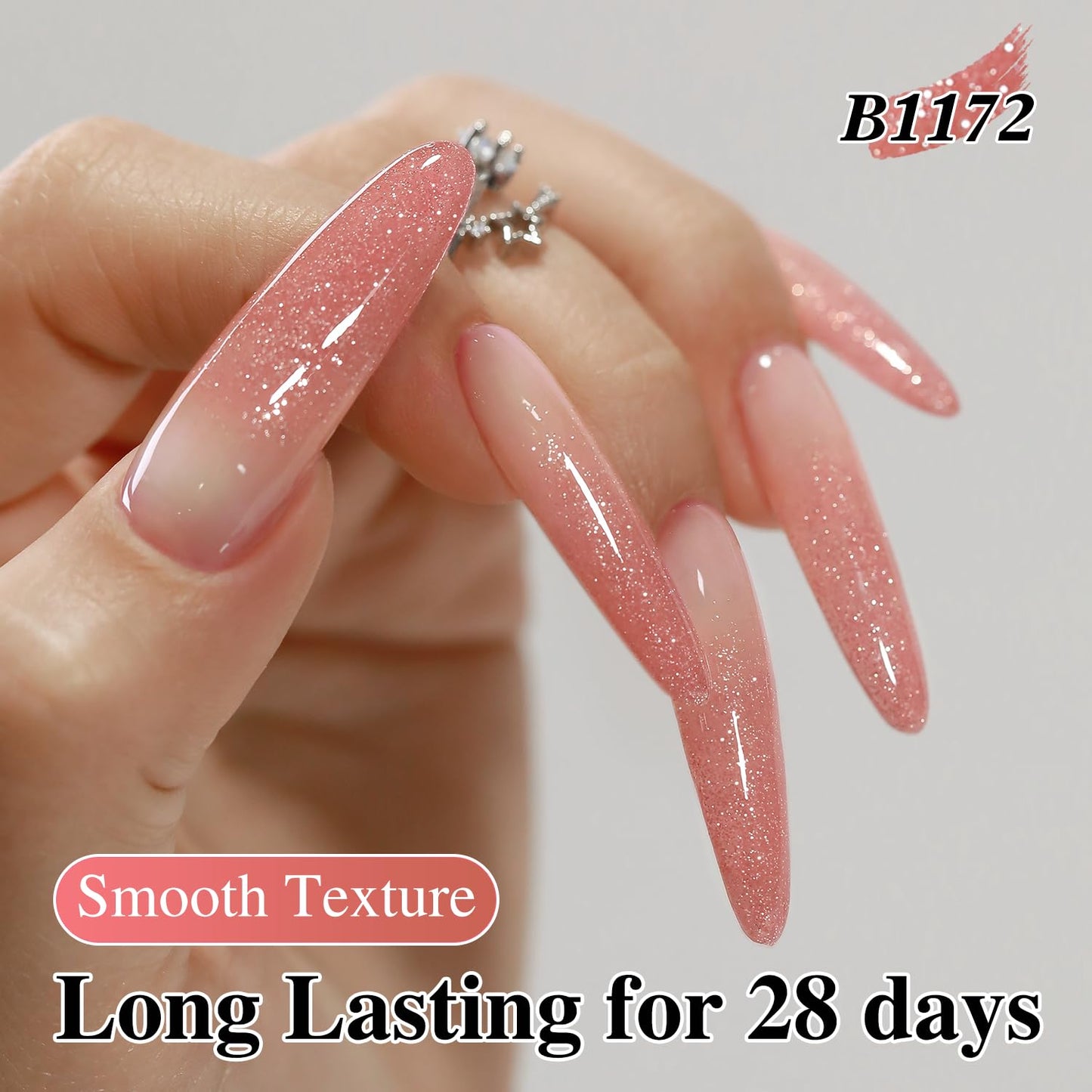 Double Rhythm 0.5Oz Glitter Gel Polish Shimmer Reflective Color for Nail Art Salon DIY Soak Off 15ml Nail Lamp Gel Polish at Home (Peach Pink-B1172)