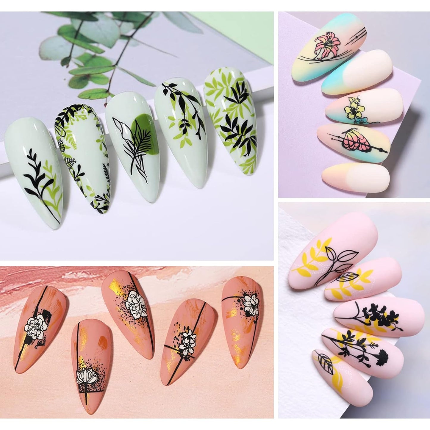 BORN PRETTY Stamping Temeplates Nail Art Stamping Plates Flower Leaves Theme Nail Image Plates Nail Manicuring DIY Printing Tools 4PCS