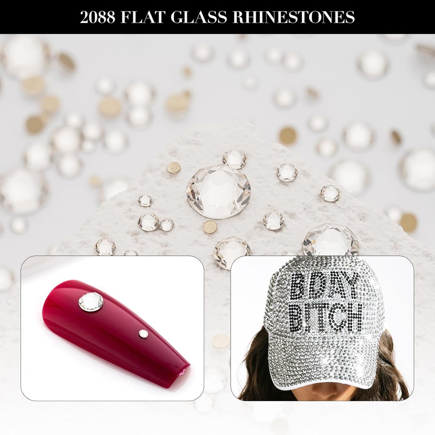 Novani Clear Rhinestones 1440pcs Flat Back Round Rhinestone Style 2088 Sparkly Crystal Gemstones for Nail Art and Crafting SS12,3.0-3.2mm