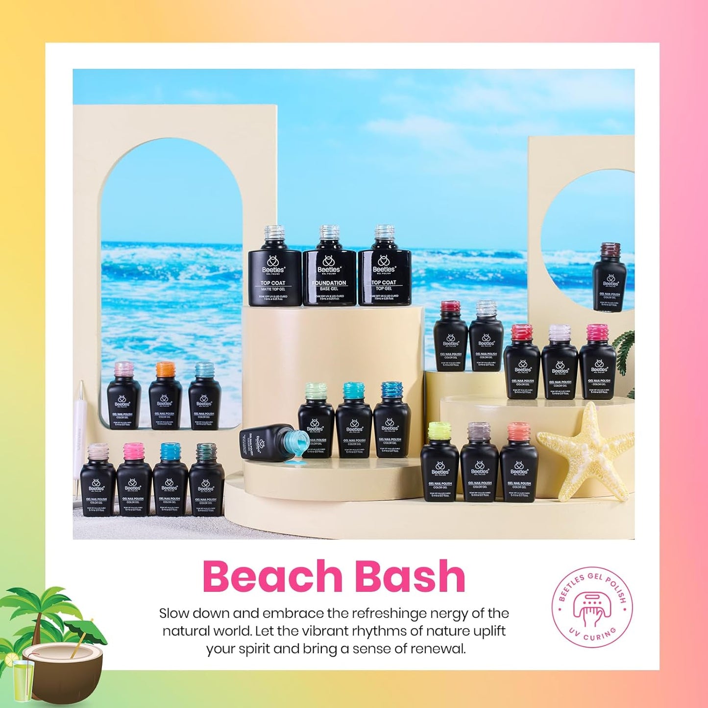 Beetles Gel Nail Polish Set - 20 Colors Gel Polish Pink Blue Green Yellow Pearl Color Gel with Base Glossy & Matte Top Coat Uv DIY Salon Manicure Kit Beach Bash Halloween Nails Gift for Women