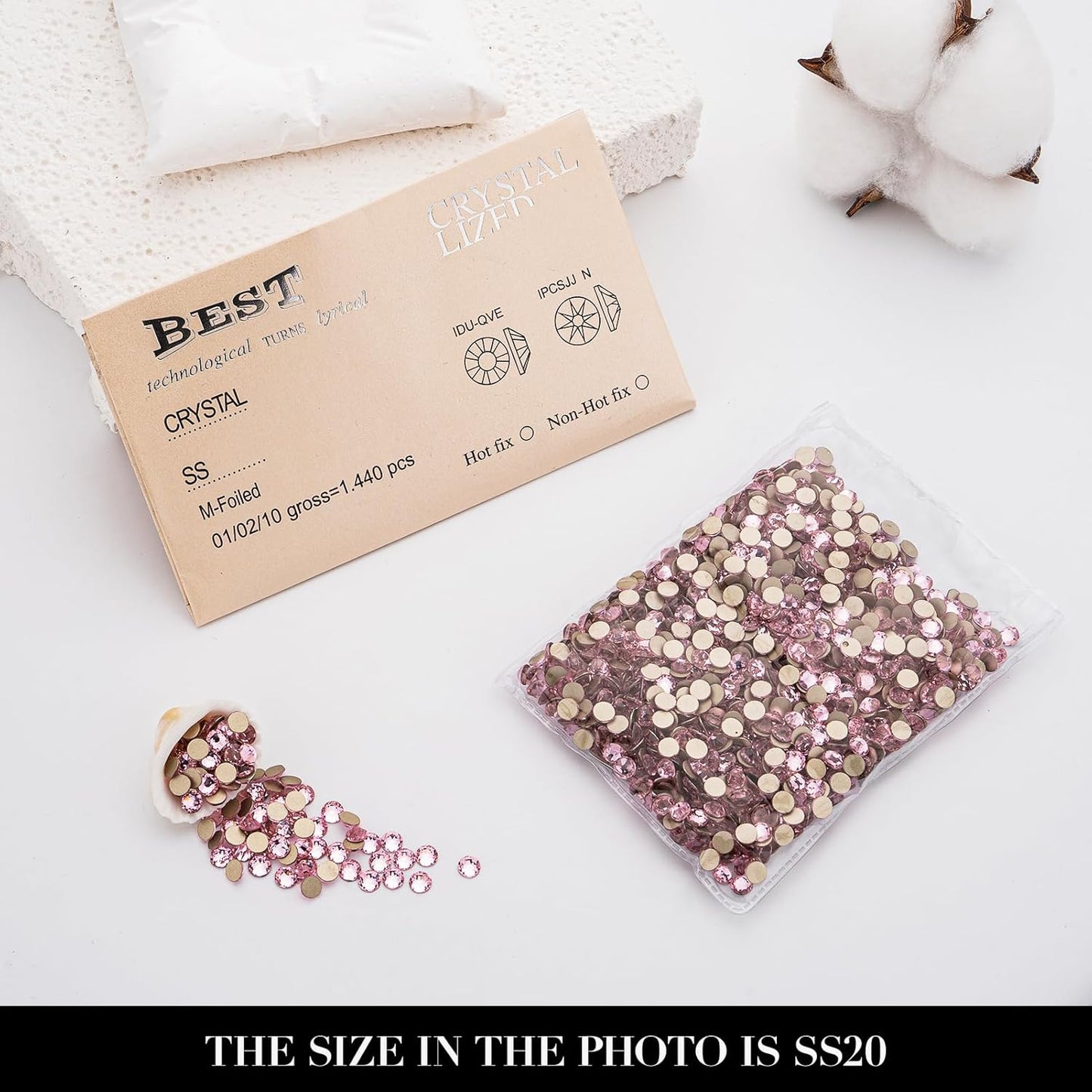 Novani Pink Rhinestones 1440pcs Flat Back Round Rhinestone Style 2088 Sparkly Crystal Gemstones for Nail Art and Crafting SS20,4.6-4.8mm