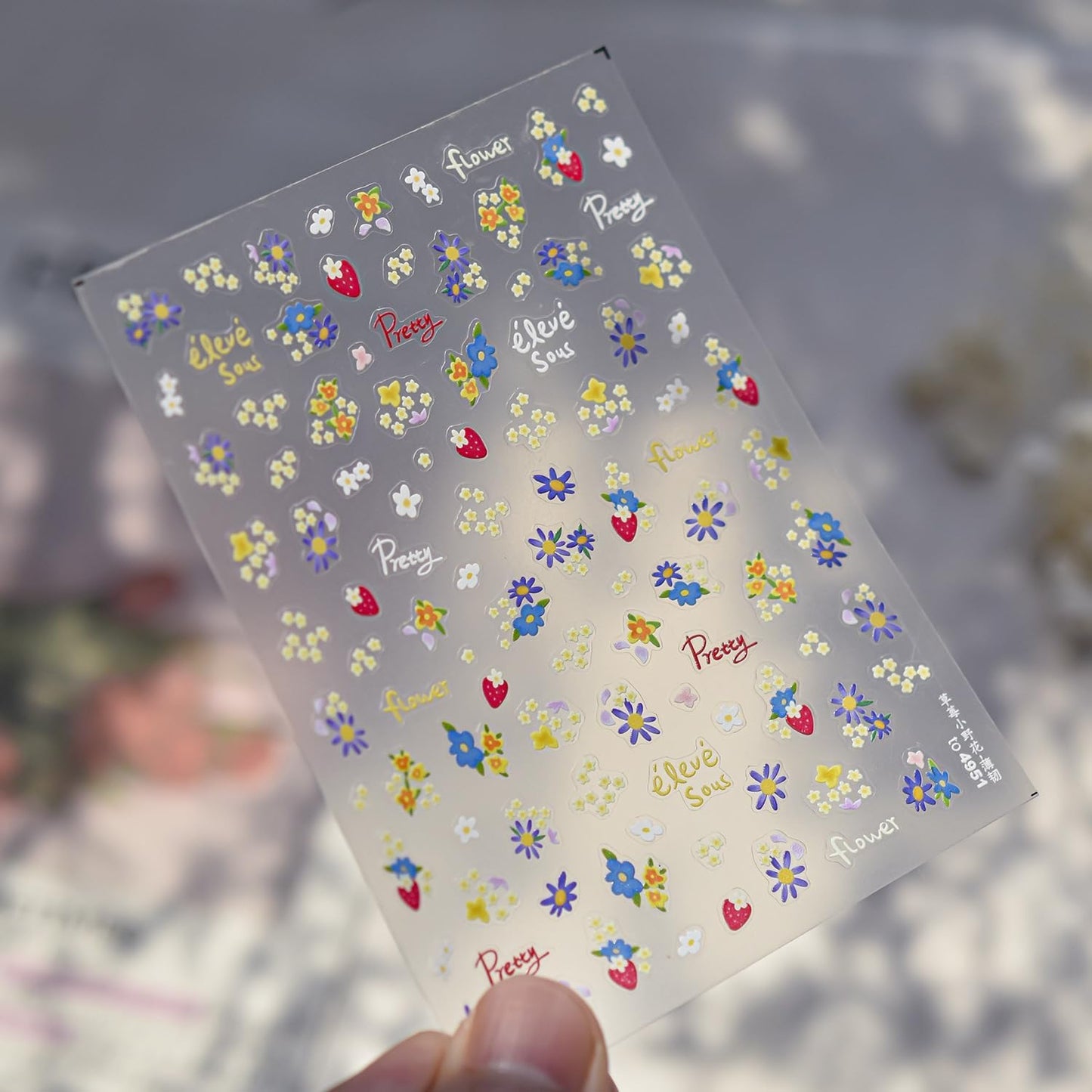 Flower Nail Stickers for Nail Art Strawberry Nail Stickers Summer Cute Floral Pink 5D Embossed Concise Nail Decals Self-Adhesive Nails Supply Manicure Sliders Flower for Women Nails Decoration