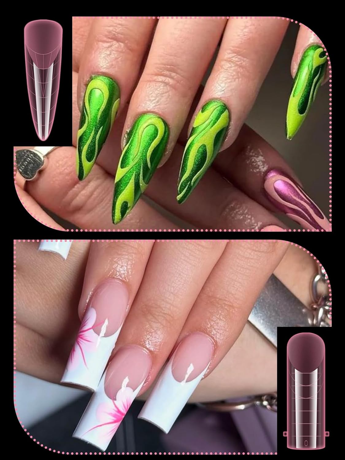 EBANKU Pink Dual Nail Forms, Full Cover Nail Mold Tips Acrylic Nail Extension Tools Scale for Poly Gel Nail Art Salon Nails Design, 96PCS