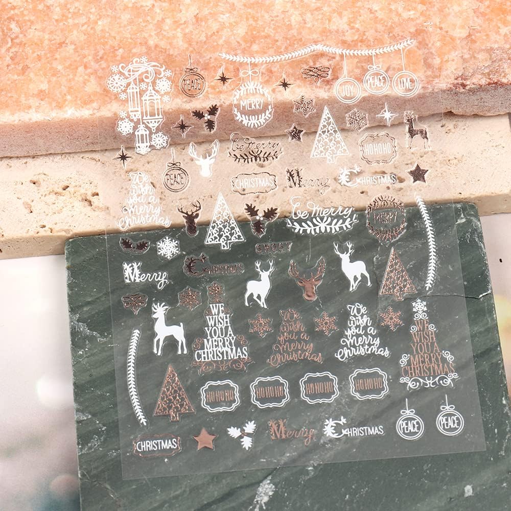 9 Sheets Christmas Nail Art Stickers Decals Self-Adhesive Pegatinas Uñas Rose Gold Snowflake Tree Winter Nail Supplies Nail Art Design Decoration Accessories