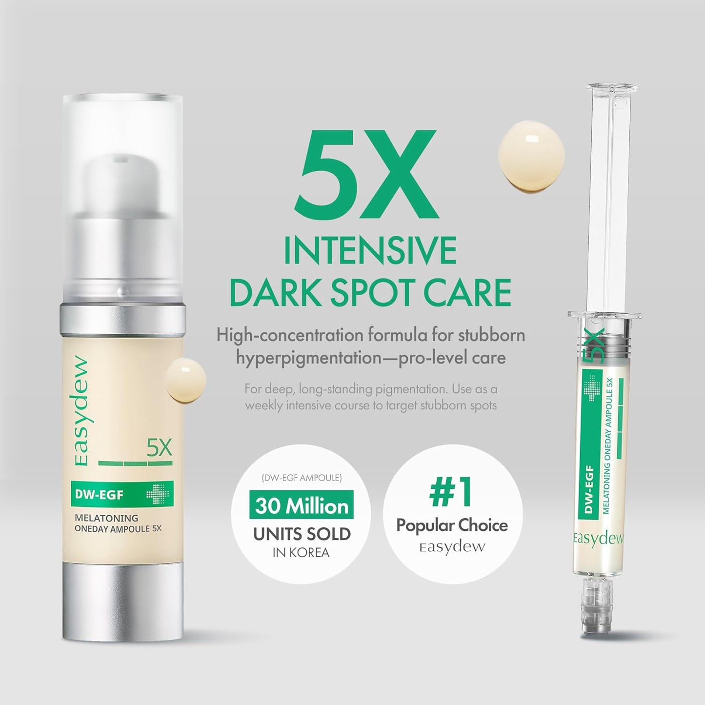 Easydew DW-EGF Melatoning Ampoule 5X - Hydrating Dark Spot Serum with Niacinamide & Glutathione for Uneven Skin - Fast Absorbing Day & Night Ampoule Korean Skin Care (Pump 0.27 fl oz, EGF 5X)
