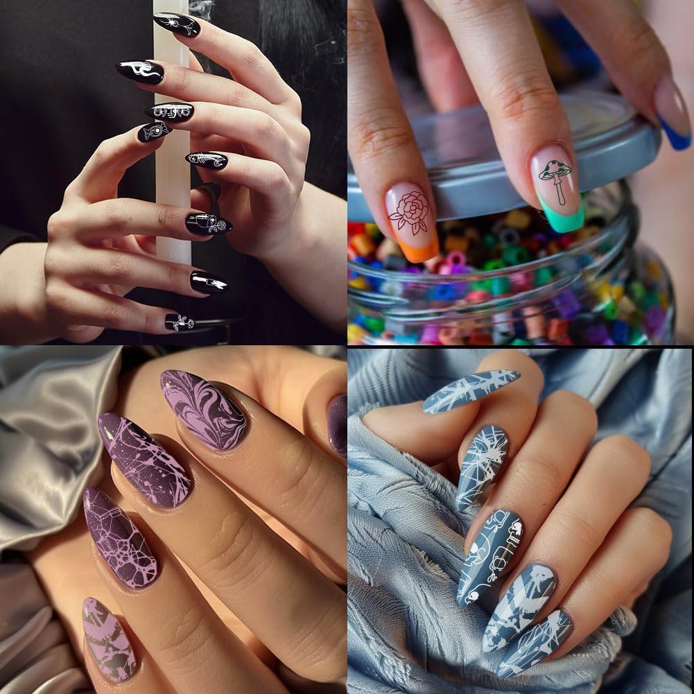 PH PandaHall 5pcs Punk Style Nail Stamper, Skull Spider Nail Stamping Plate Nail Art Stencils Print Nail Stencils Stainless Steel Nail Image Plates for Christmas Nail Art Design Print Manicure Salon