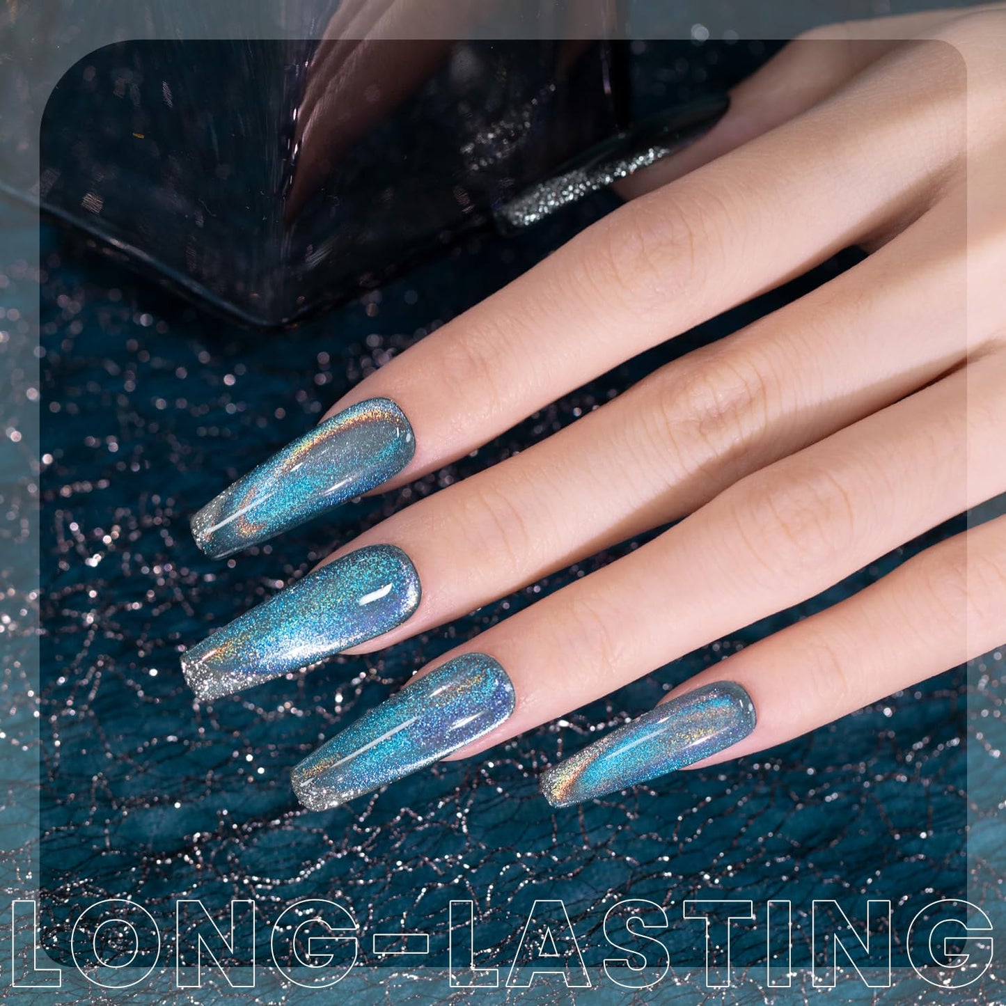 RARJSM Blue Aurora Cat Eye Gel Nail Polish Multichrome Green Orange Color Glitter Candy Glass Diamond Cat Eye Gel Polish with Magnet Stick Soak off UV LED Curing Requires Home Salon Diy Nail Art