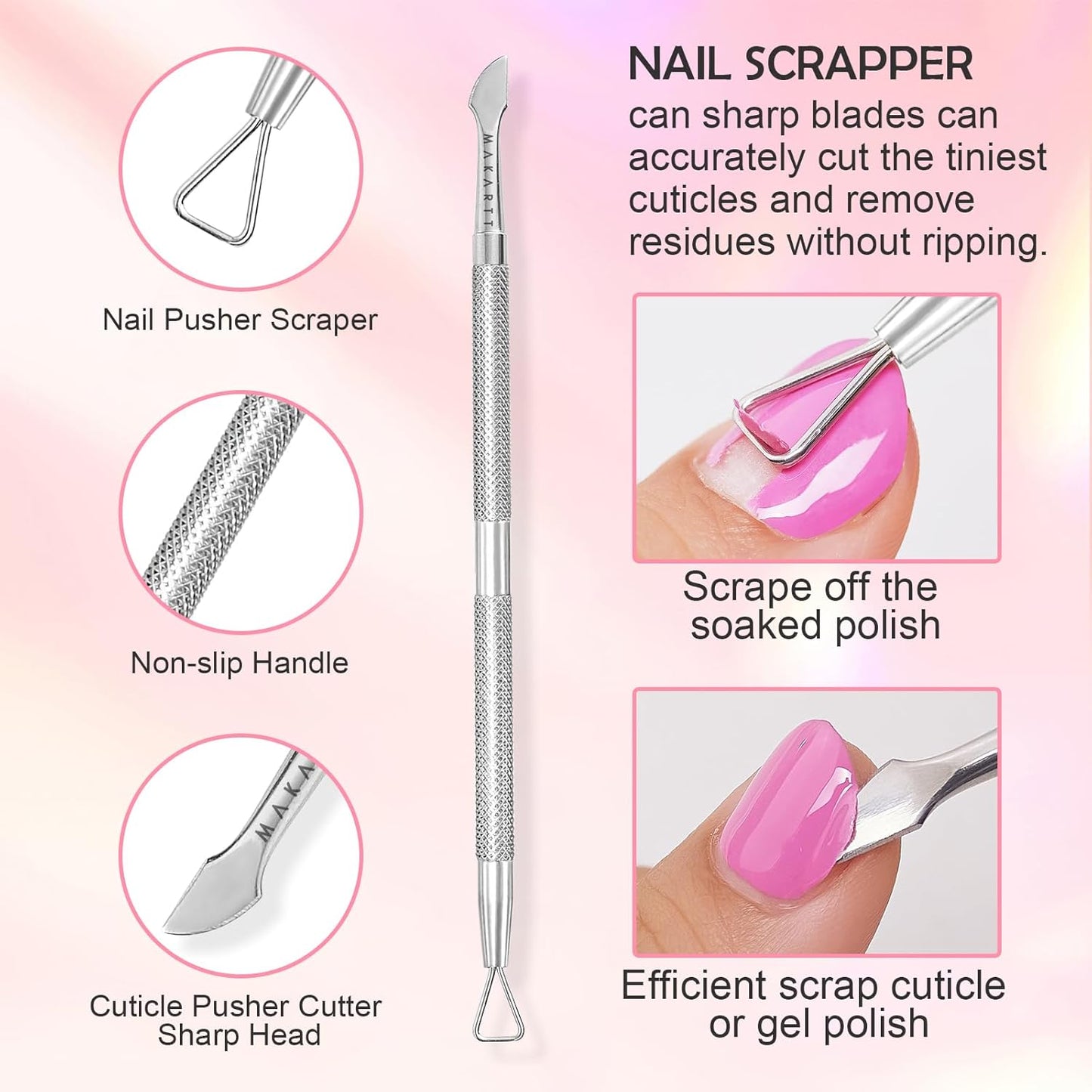 Makartt Cuticle Trimmer with Cuticle Pusher, Silver Nail Trimmer Nail Care Manicure and Pedicure Kit with Stainless Steel Cuticle Nipper and Dual End Nail Pushers for Home Salon Use (Pack of 3 PCS)