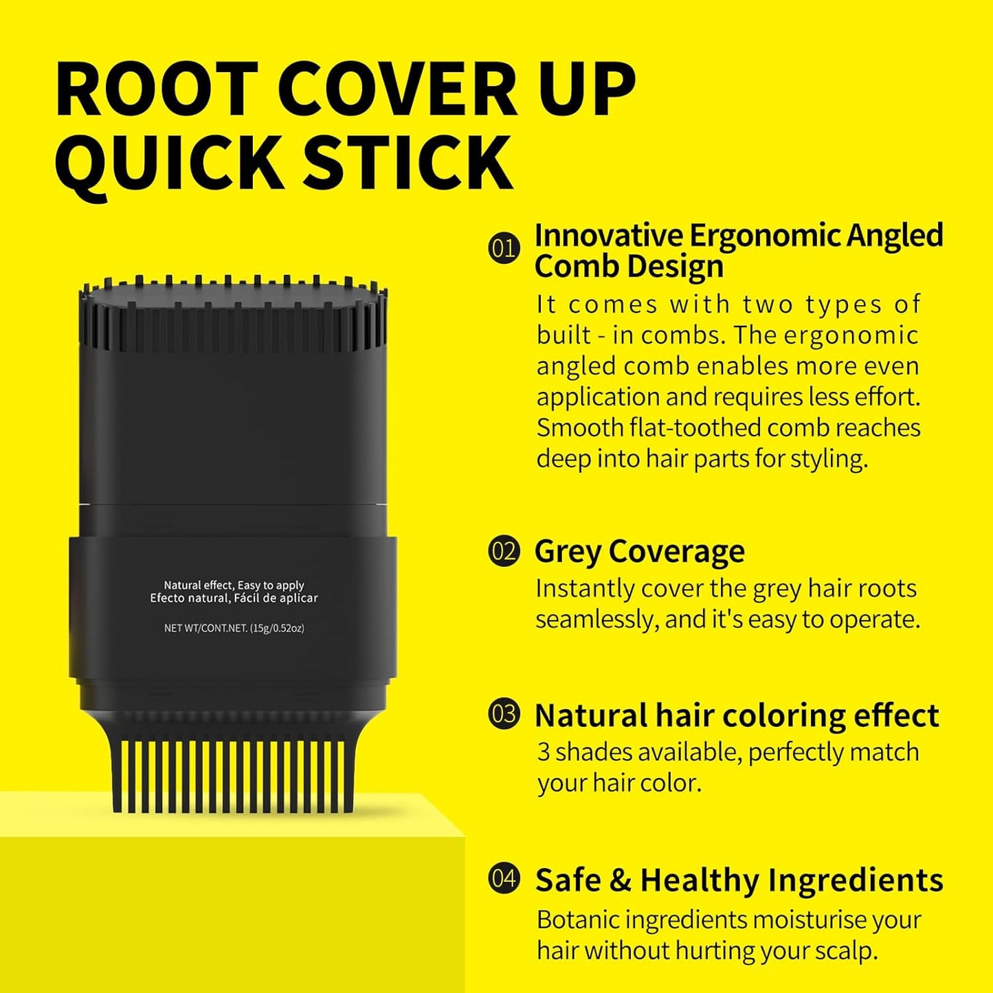 Gowwim Hair Dye Comb, Instant Portable Gray Hair Cover up Hair Dye Stick 2-in-1 Hair Color Stick Natural & Long-lasting Root Touch up Hair Color Comb Waterproof for Women & Men 15g/0.52oz Medium Brown