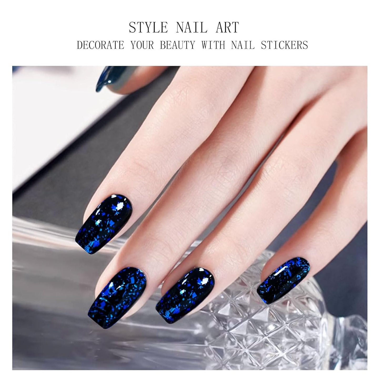JMEOWIO Gel Nail Stickers Dark Blue Green Semi Cured Gel Nail Strips Wraps UV/LED Nails Art Design Decoration Accessories