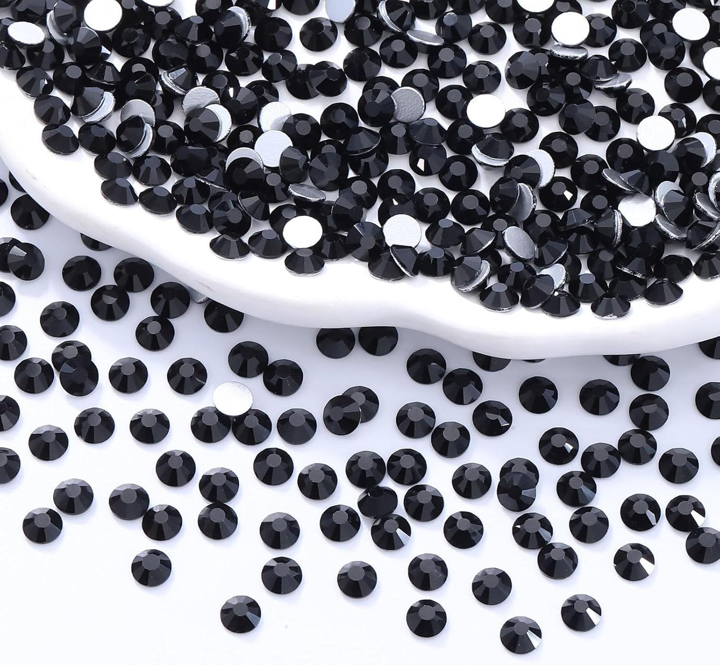 Black Flatback Rhinestones, Glass Rhinestones for Nail Art and Craft, Glue Fix, Loose Crystal Gemstones(Black, SS30, 288pcs, 6.4-6.6mm)