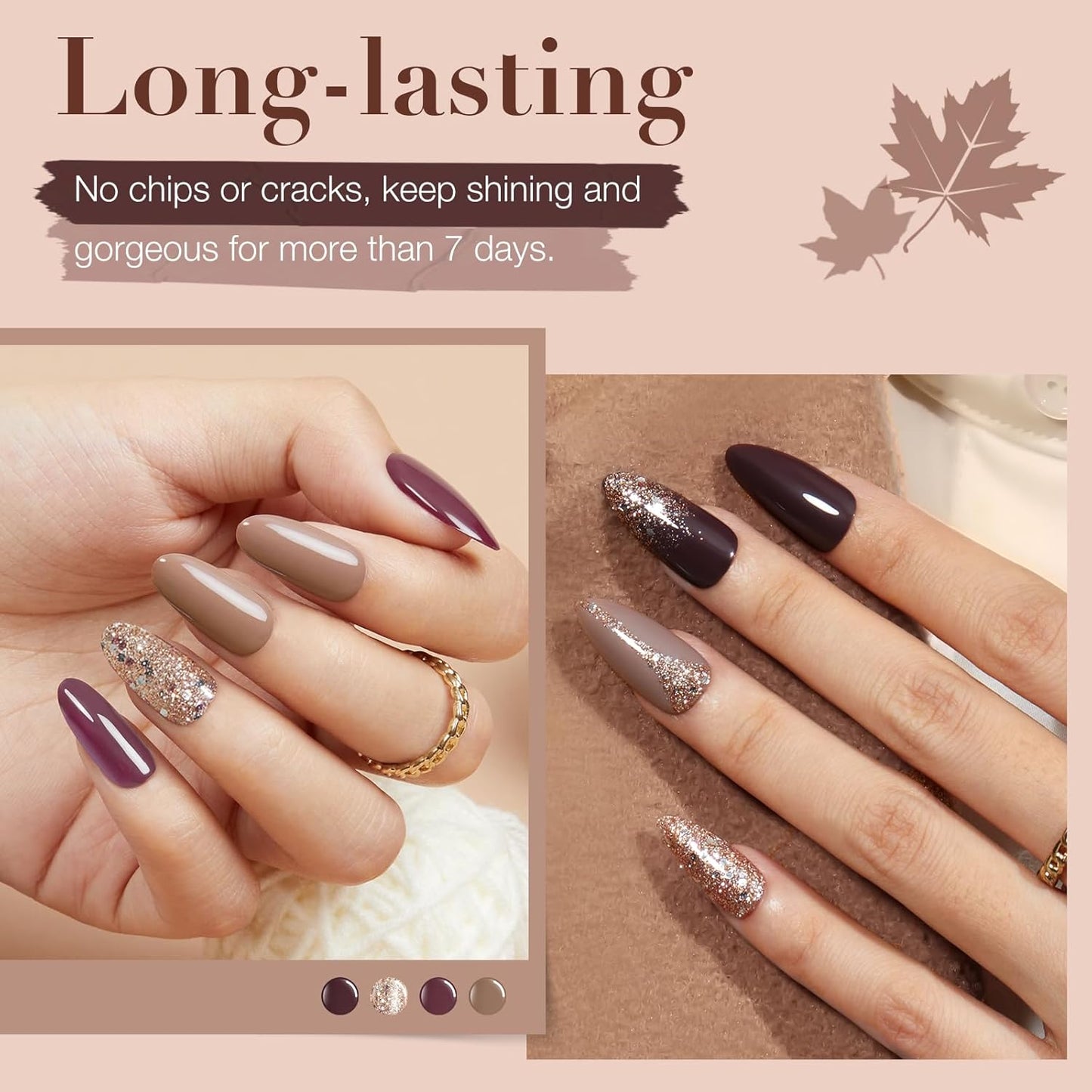 AZUREBEAUTY Nail Polish Set 4 Colors Nude Purple Glitter Nail Polish Quick Dry Natural Nail Lacquer Fingernail with Top Coat DIY Salon Home