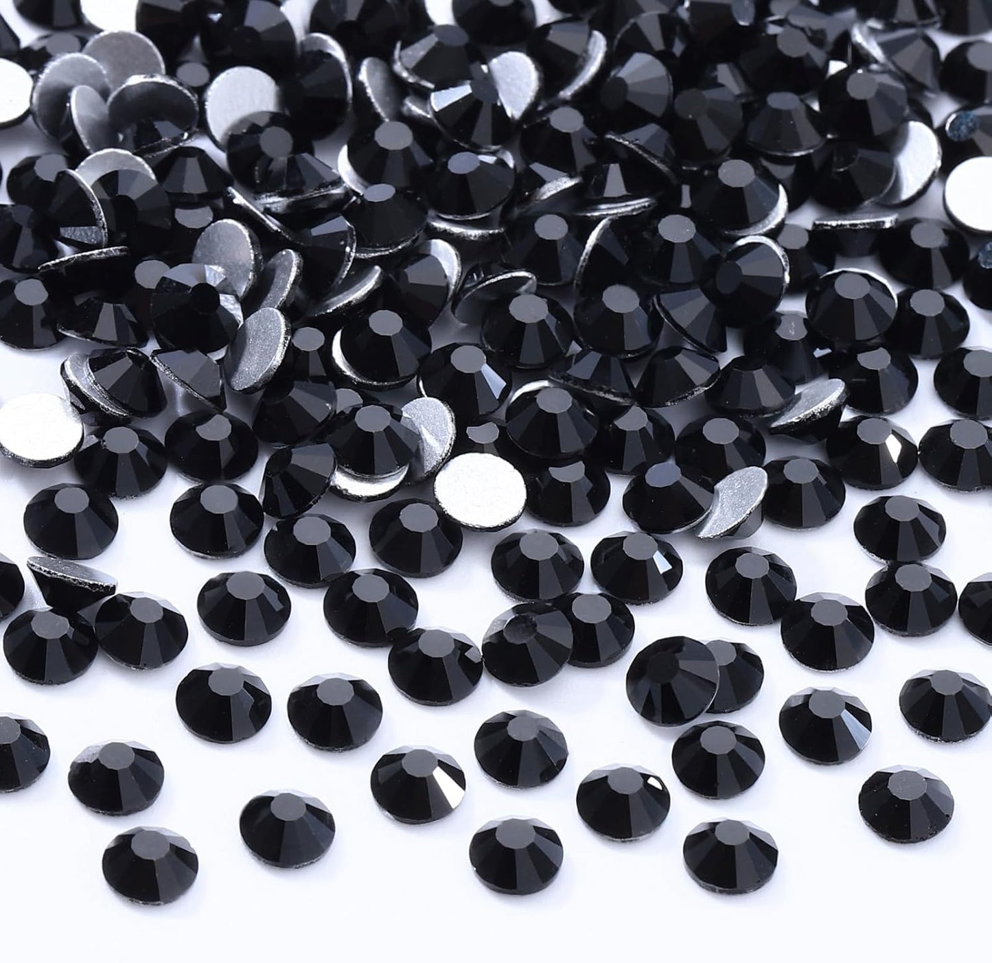 Black Flatback Rhinestones, Glass Rhinestones for Nail Art and Craft, Glue Fix, Loose Crystal Gemstones(Black, SS12, 2880pcs, 2.9-3.0mm)