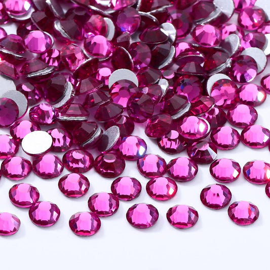 Fuchsia Flatback Rhinestones, Glass Rhinestones for Nail Art and Craft, Glue Fix, Loose Crystal Gemstones(Fuchsia, SS16, 2880pcs, 3.8-4.0mm)