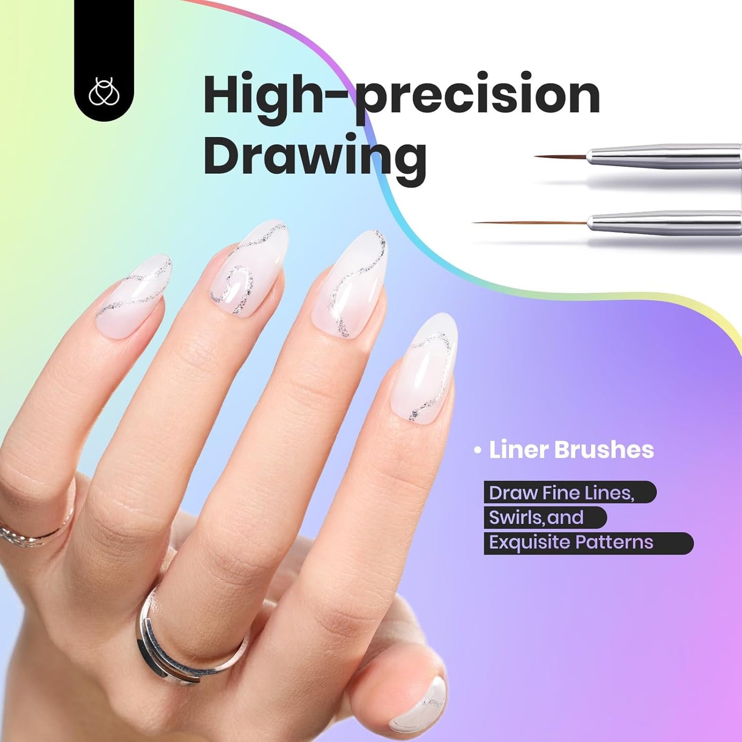 Beetles Nail Art Brushes, 6pcs Nail Art Tool Set, Nail Double-headed Dotting Tools, Striping Nail Art Brushes for Long/Short Lines, Nail Drawing Pen with Nail Brush Holder&Palette For Nail Design